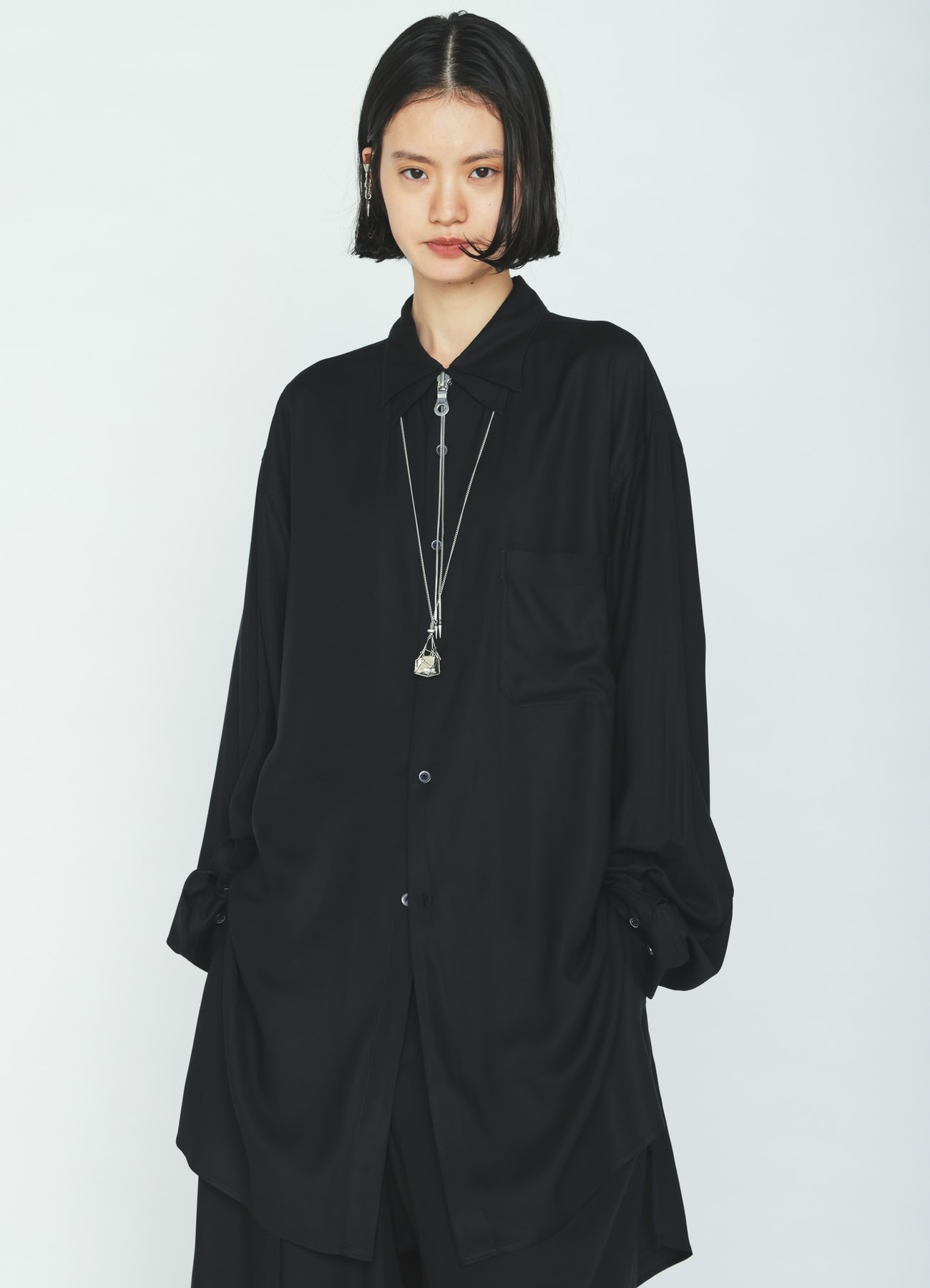 RAYON TWILL LAYERED-COLLAR SHIRT