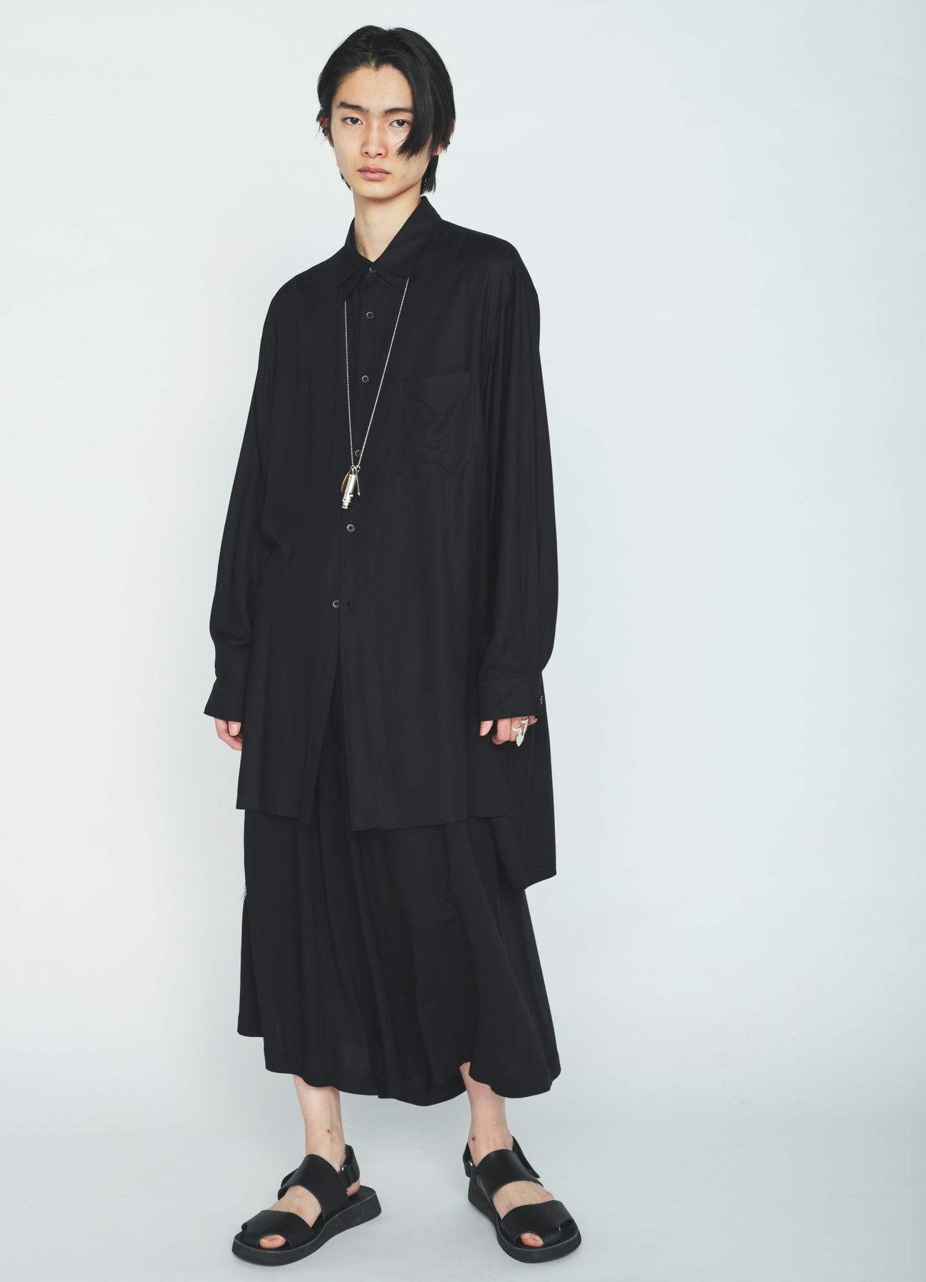 RAYON TWILL LAYERED-COLLAR SHIRT