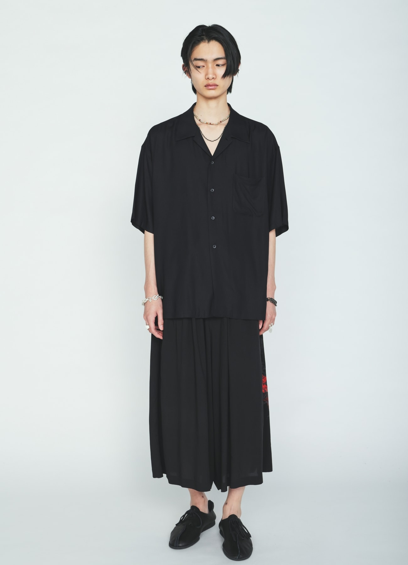 RAYON TWILL SHORT-SLEEVE OPEN COLLAR SHIRT