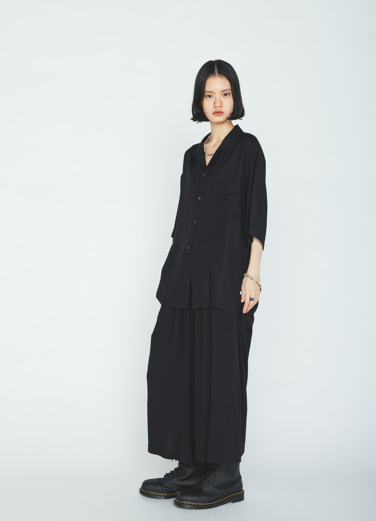 RAYON TWILL SHORT-SLEEVE OPEN COLLAR SHIRT