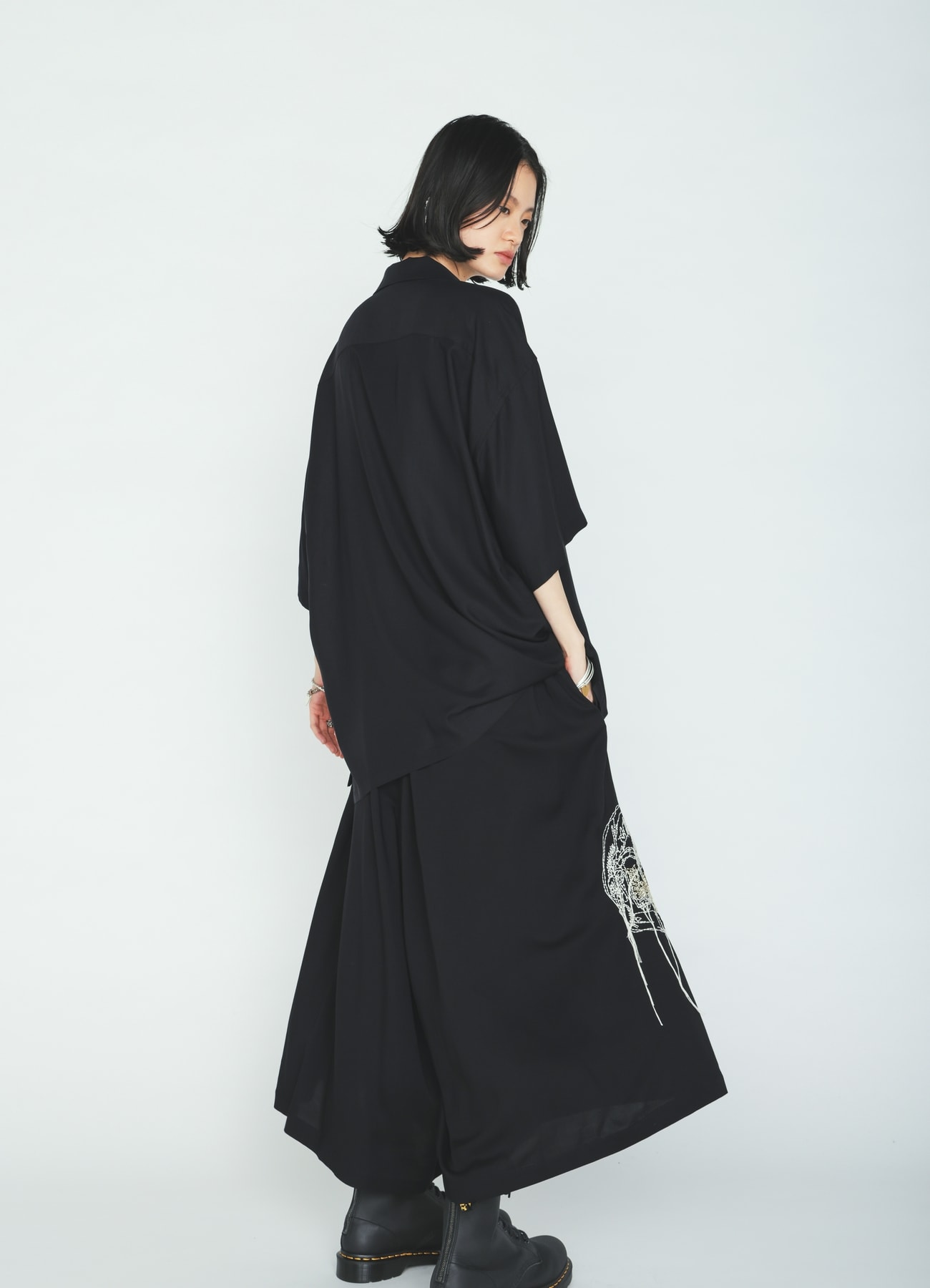 RAYON TWILL SHORT-SLEEVE OPEN COLLAR SHIRT