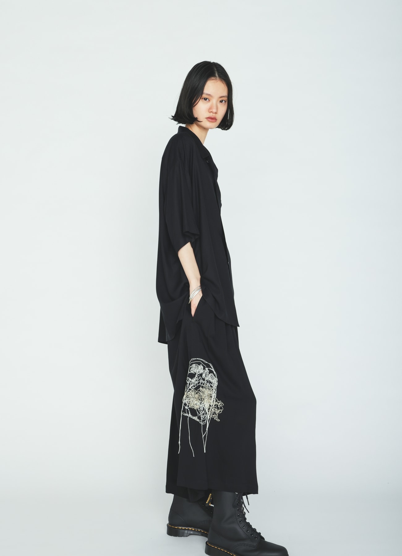 RAYON TWILL SHORT-SLEEVE OPEN COLLAR SHIRT