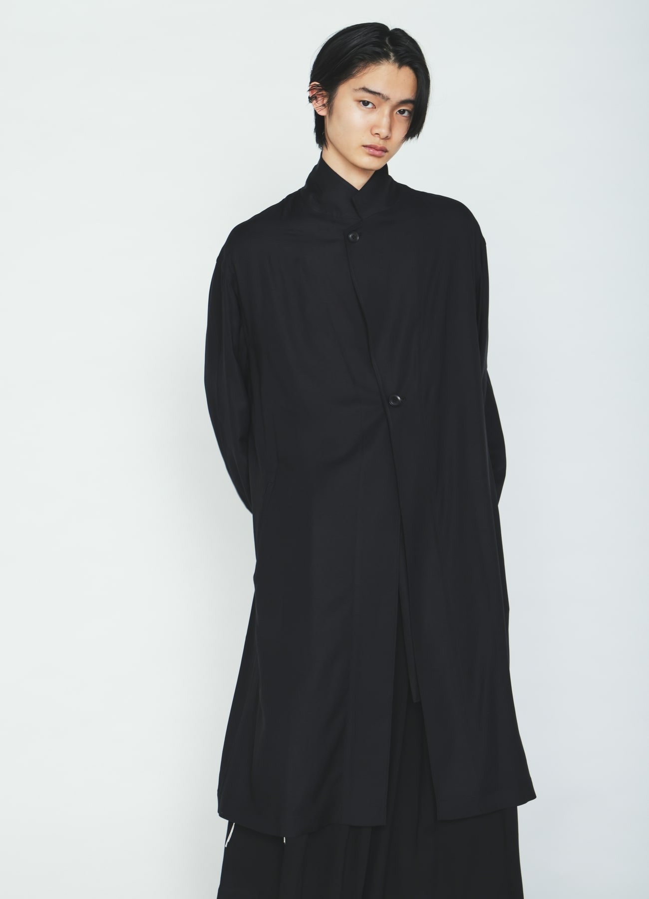 RAYON TWILL ONE-BUTTON LONG COAT