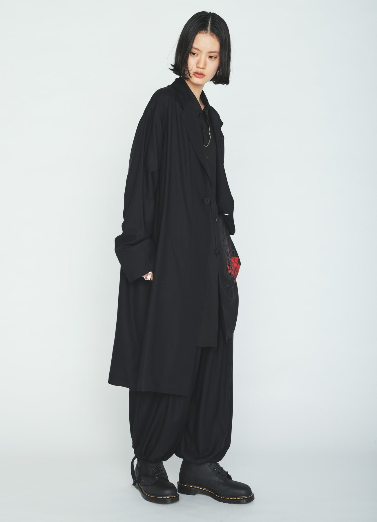 RAYON TWILL ONE-BUTTON LONG COAT
