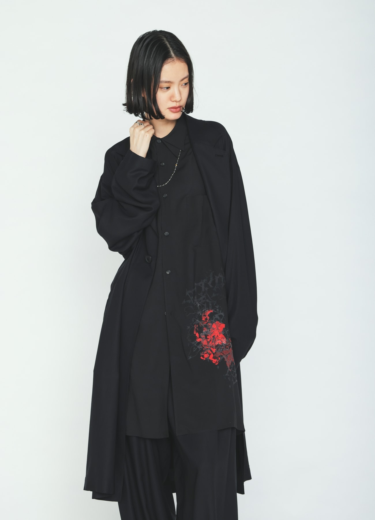 RAYON TWILL ONE-BUTTON LONG COAT