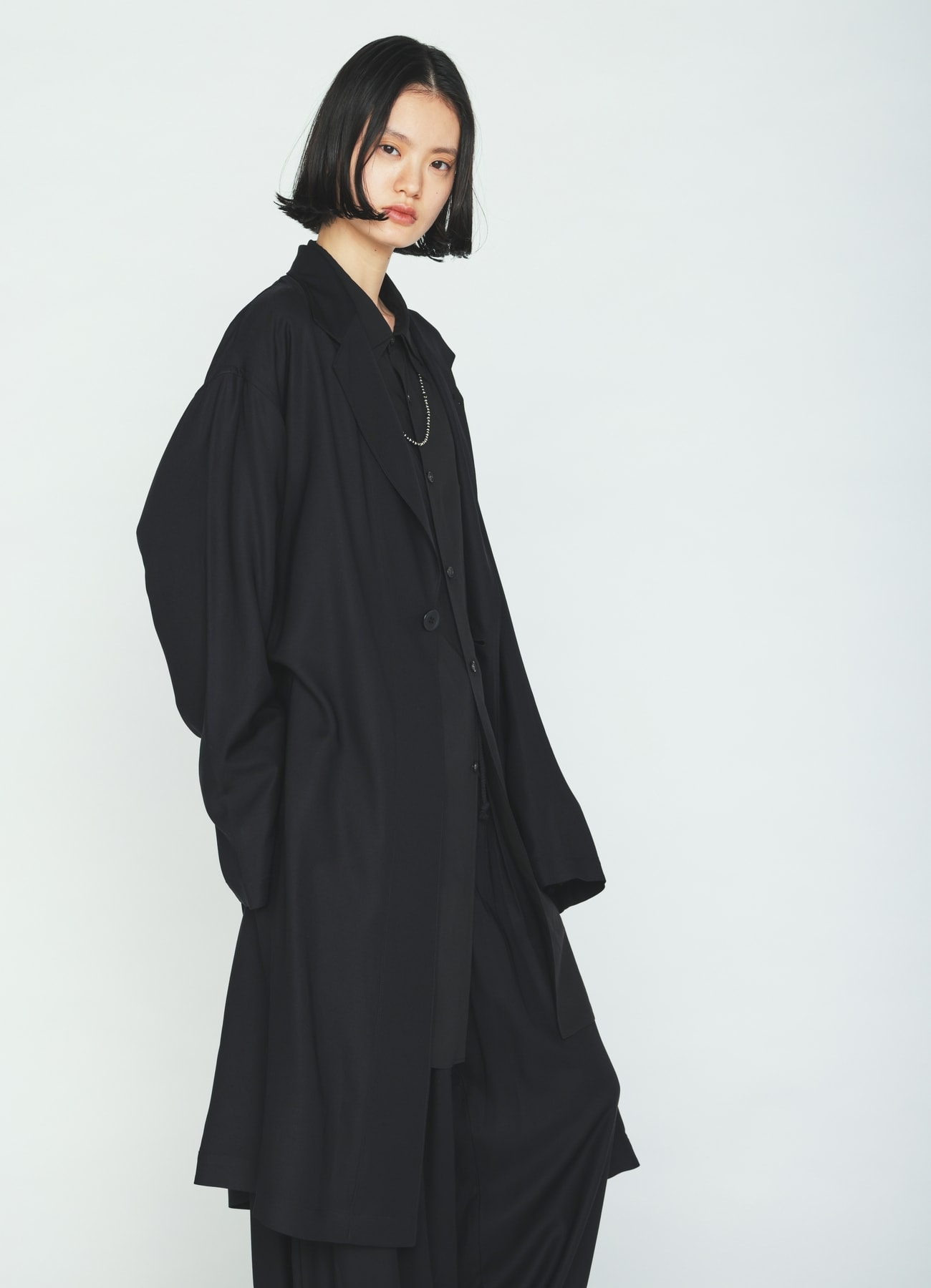 RAYON TWILL ONE-BUTTON LONG COAT