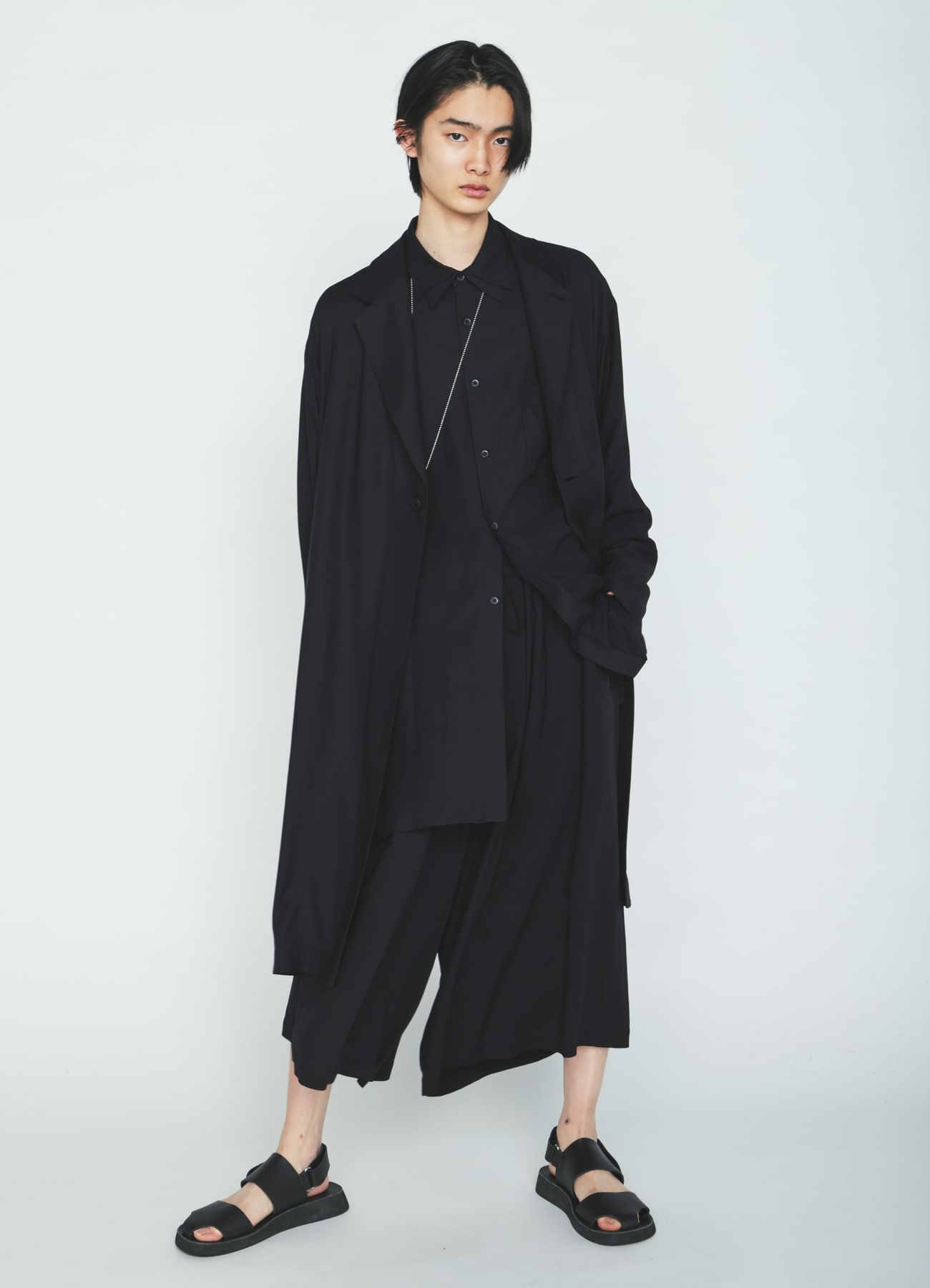 RAYON TWILL ONE-BUTTON LONG COAT