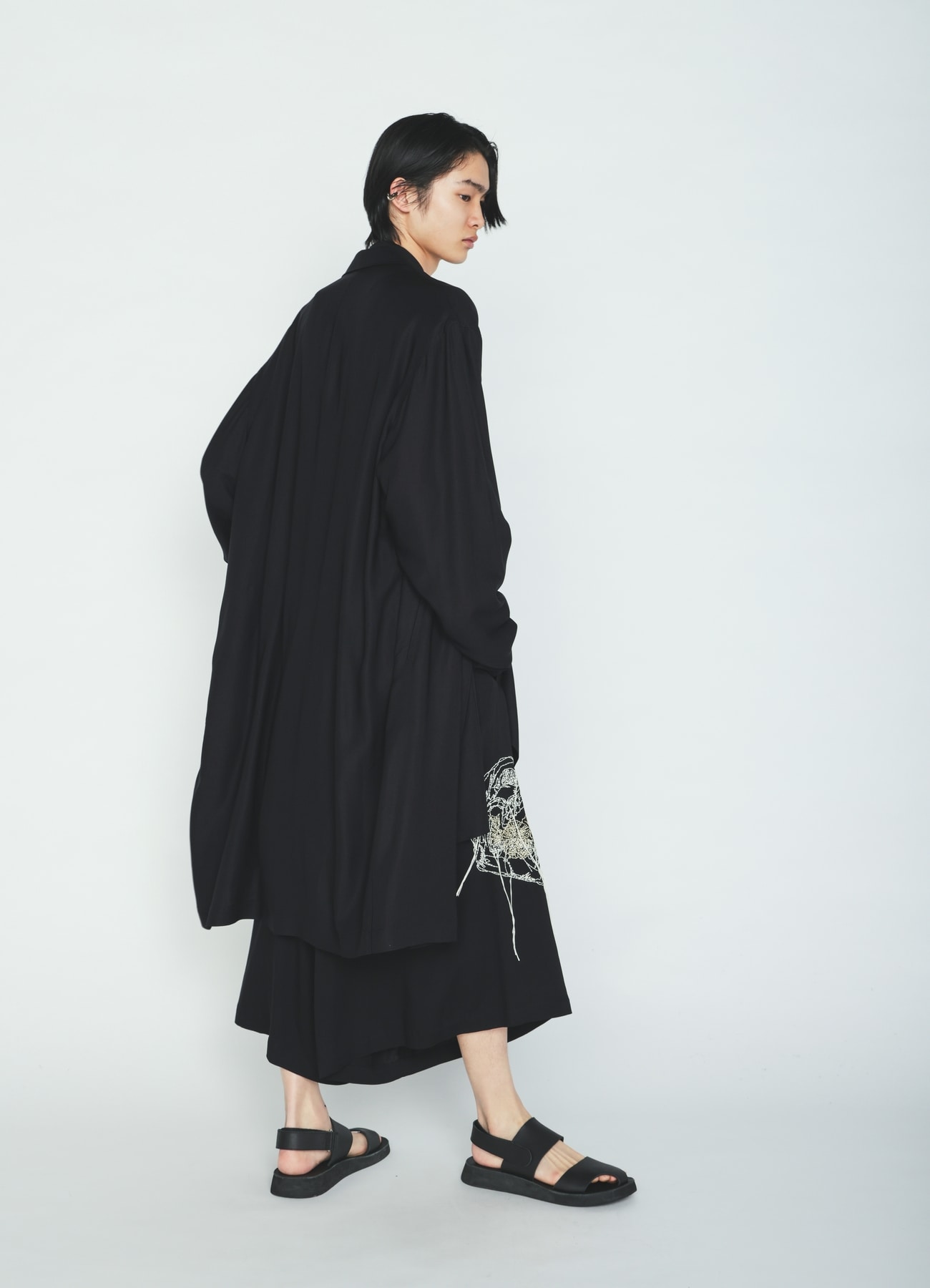 RAYON TWILL ONE-BUTTON LONG COAT