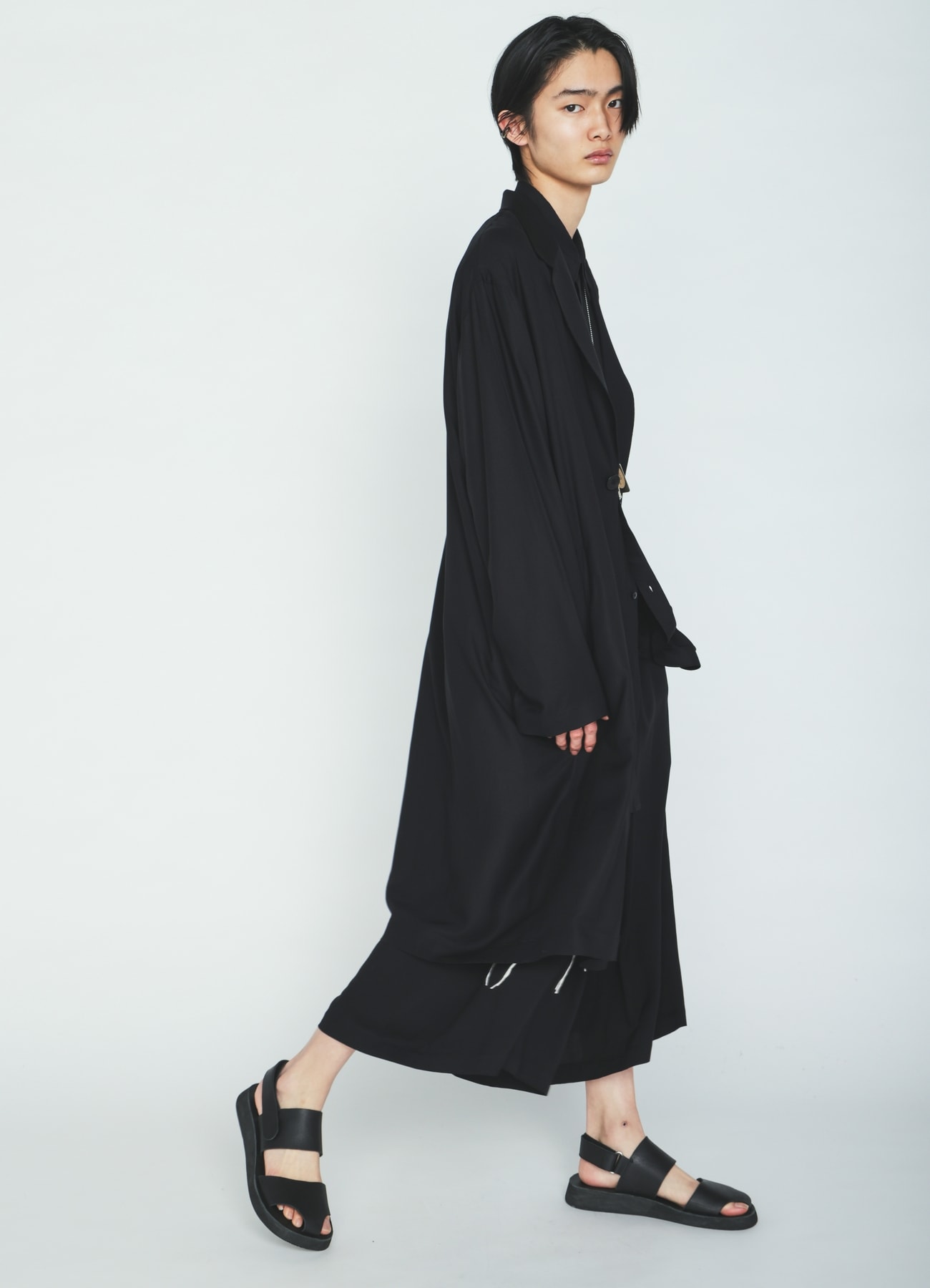 RAYON TWILL ONE-BUTTON LONG COAT