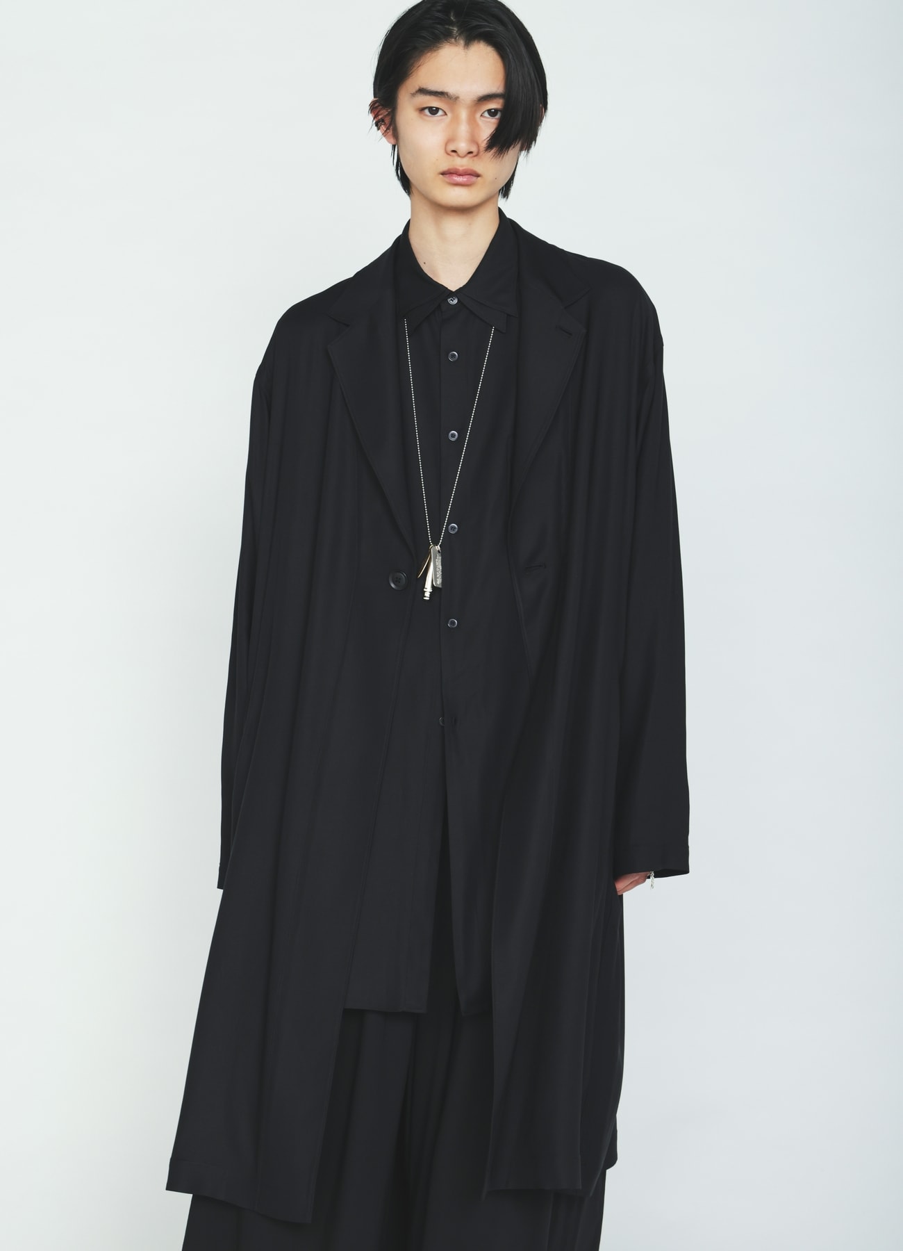 RAYON TWILL ONE-BUTTON LONG COAT