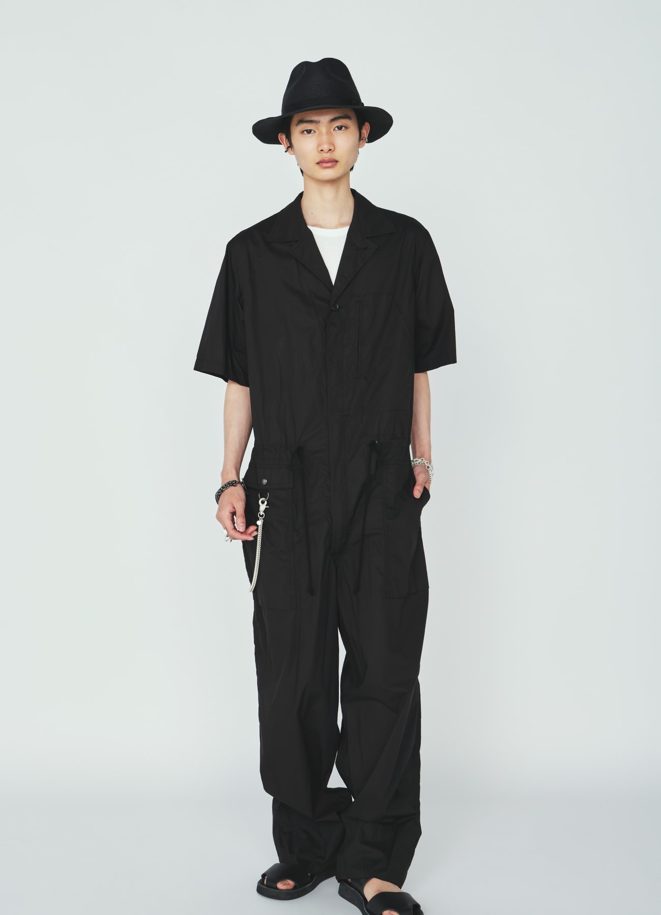 COTTON TYPEWRITER SHORT-SLEEVE JUMPSUIT