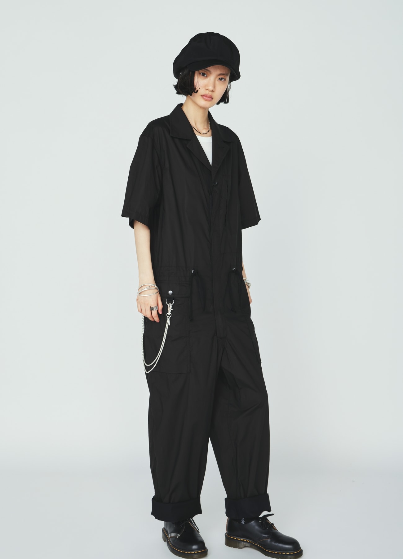 COTTON TYPEWRITER SHORT-SLEEVE JUMPSUIT