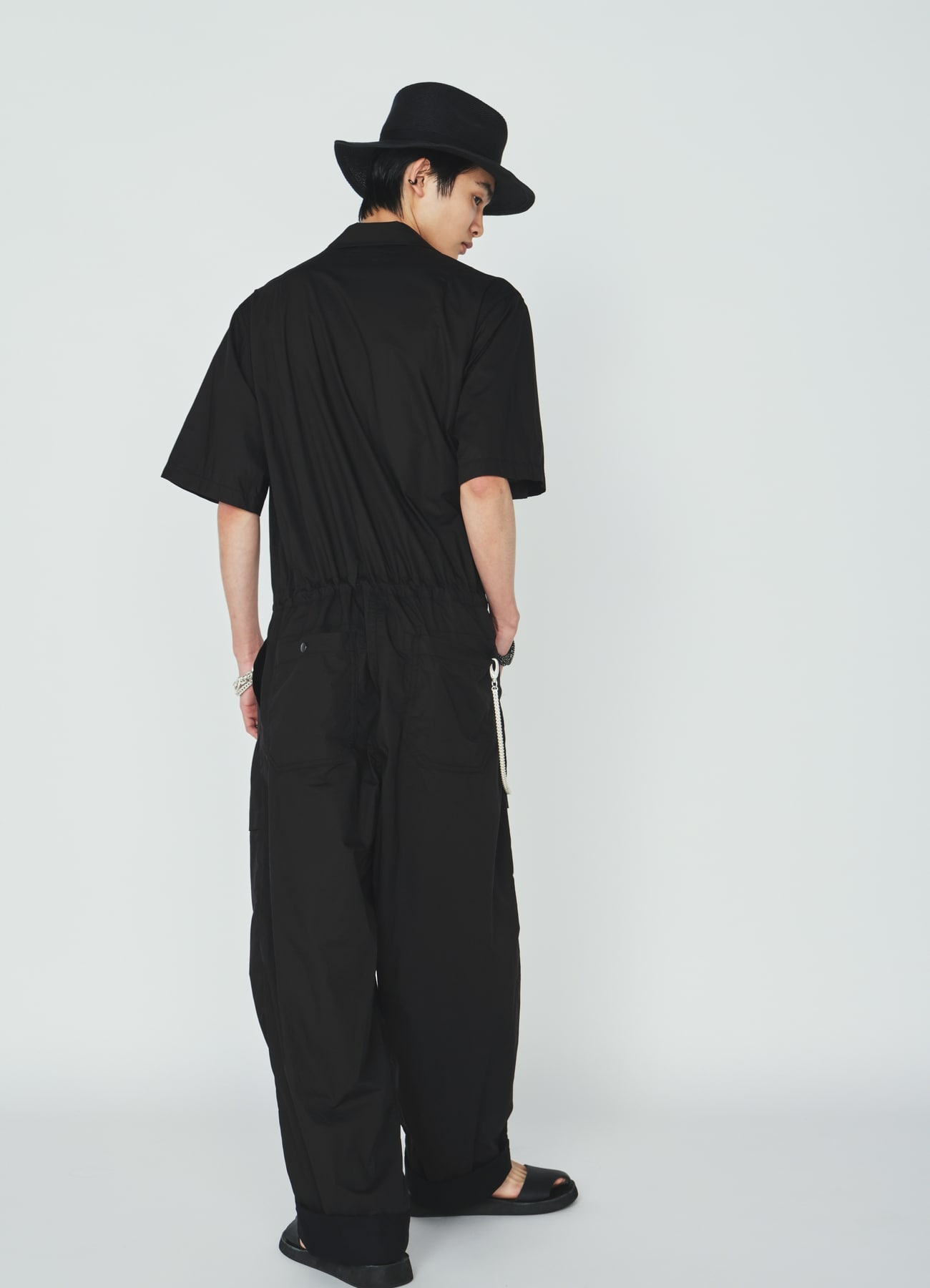 COTTON TYPEWRITER SHORT-SLEEVE JUMPSUIT