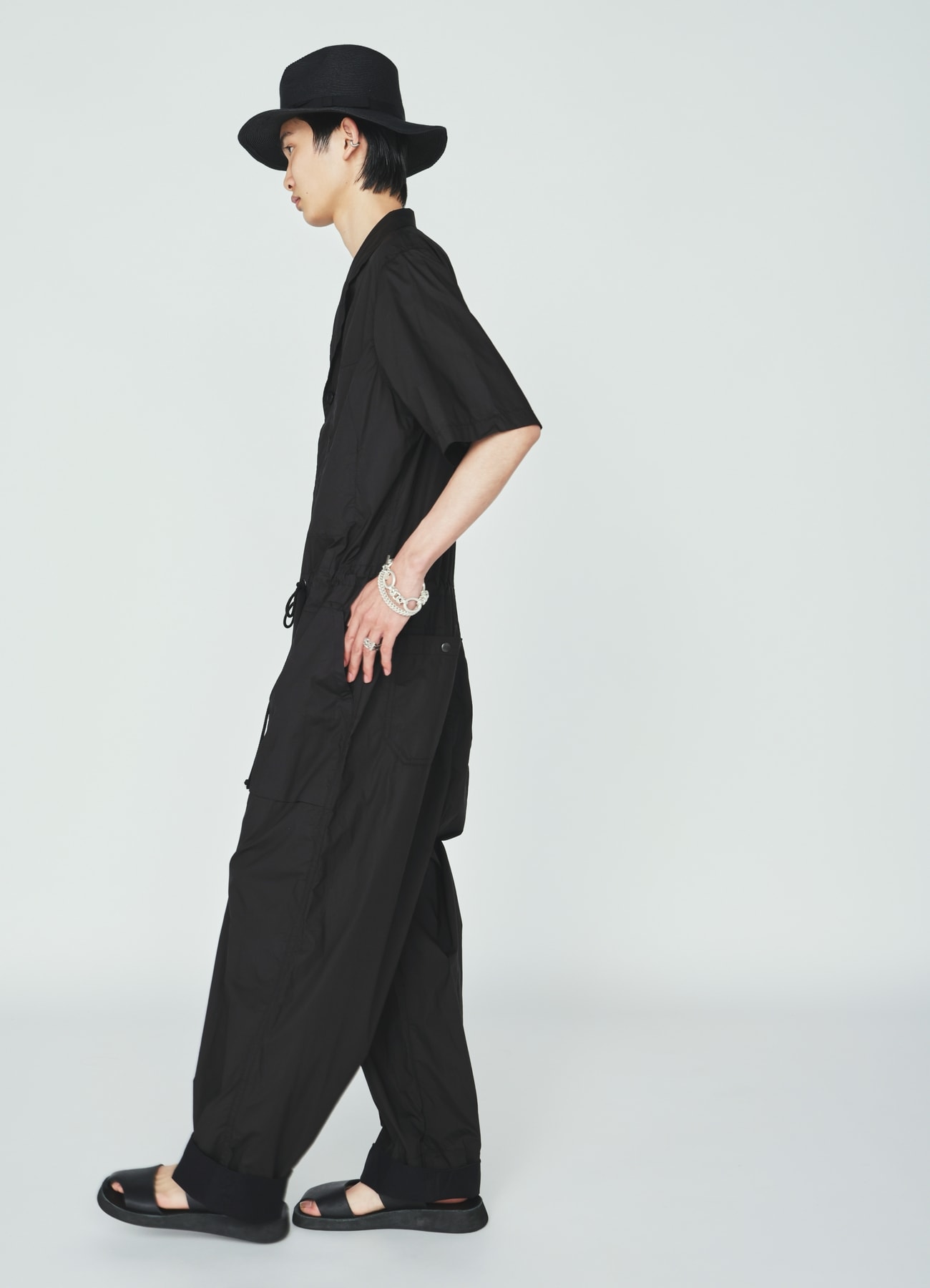 COTTON TYPEWRITER SHORT-SLEEVE JUMPSUIT