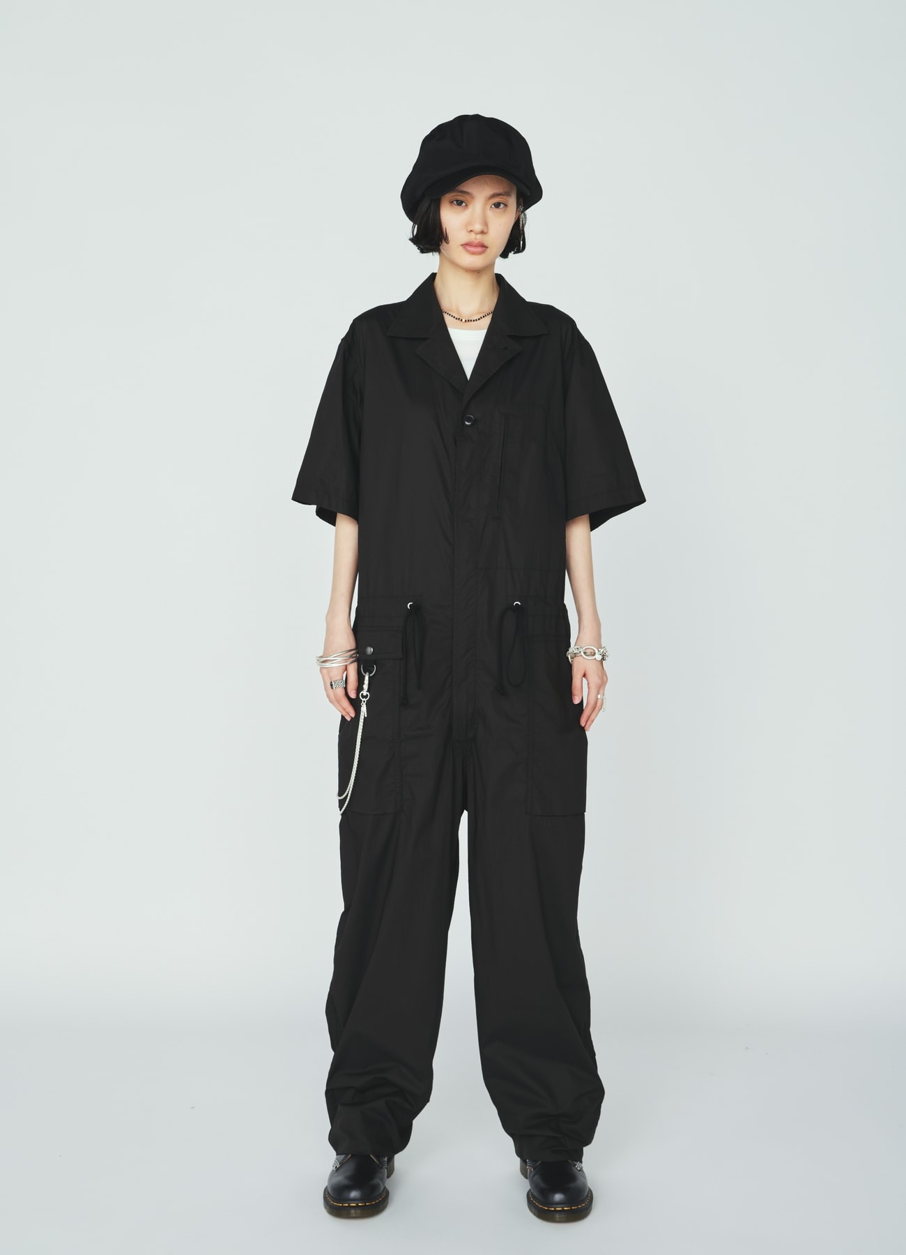 COTTON TYPEWRITER SHORT-SLEEVE JUMPSUIT