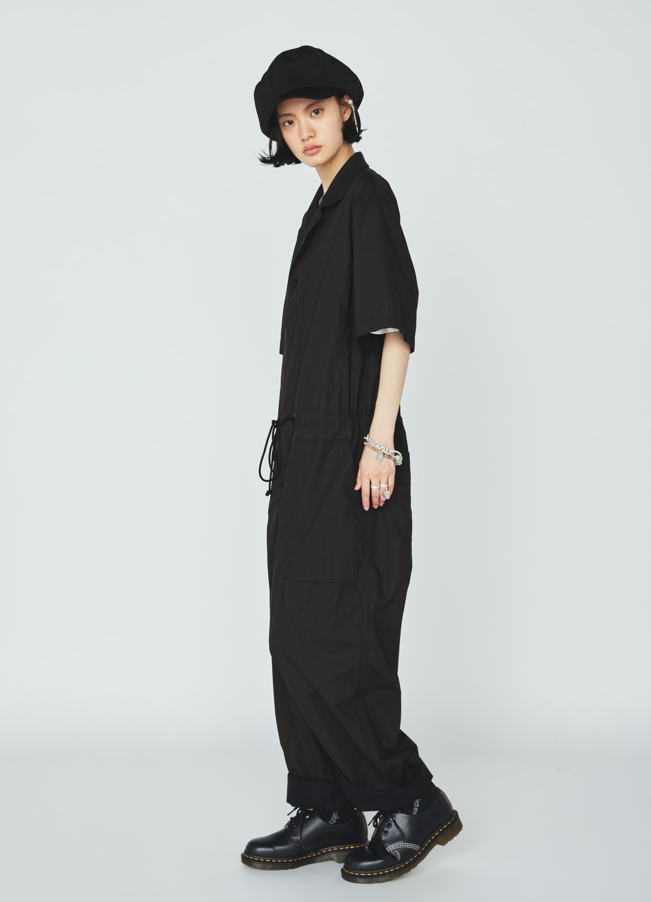 COTTON TYPEWRITER SHORT-SLEEVE JUMPSUIT