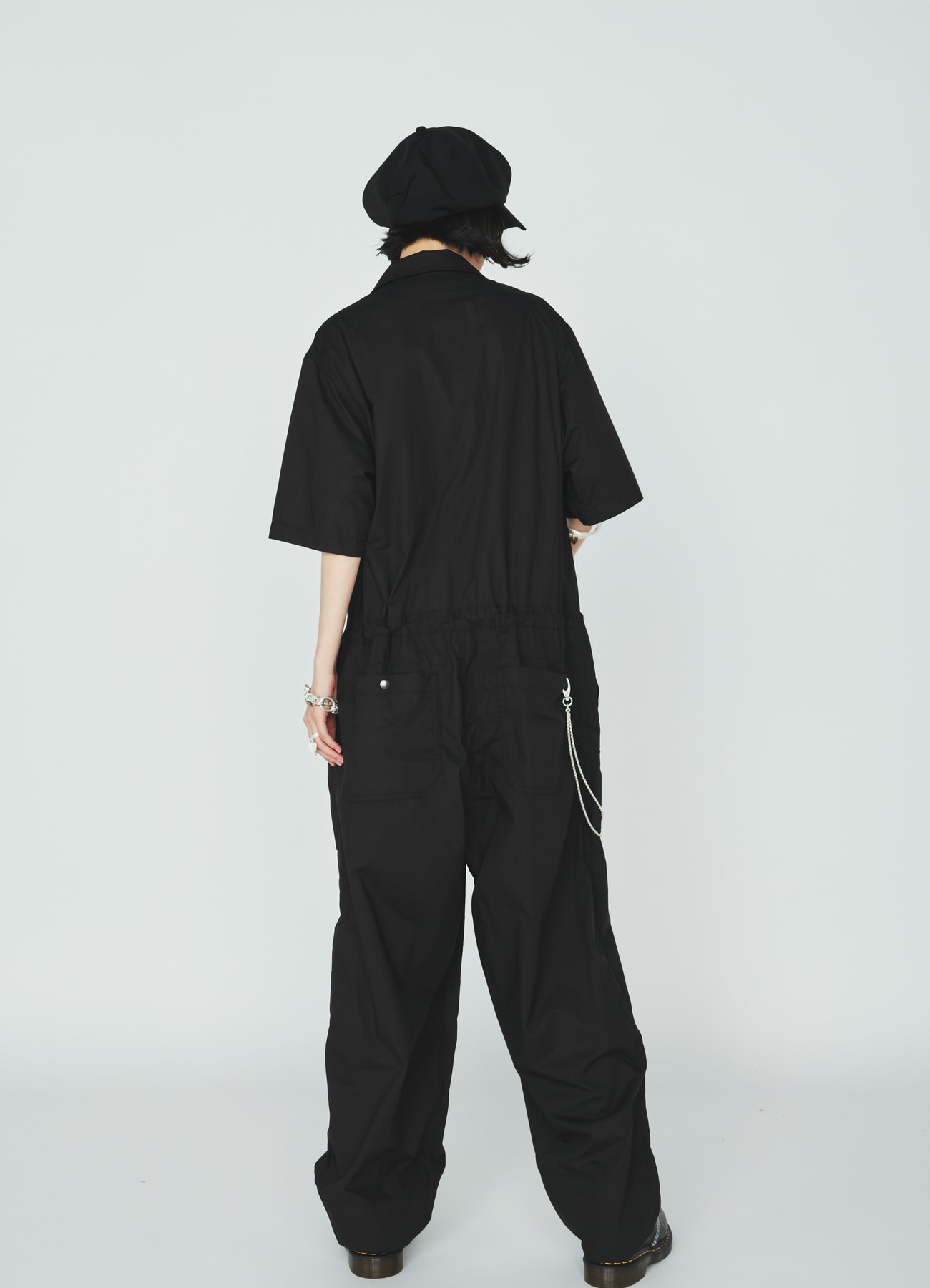 COTTON TYPEWRITER SHORT-SLEEVE JUMPSUIT