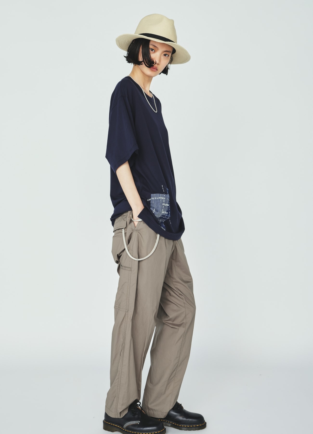 COTTON TYPEWRITER SIDE-POCKET TAPERED PANTS