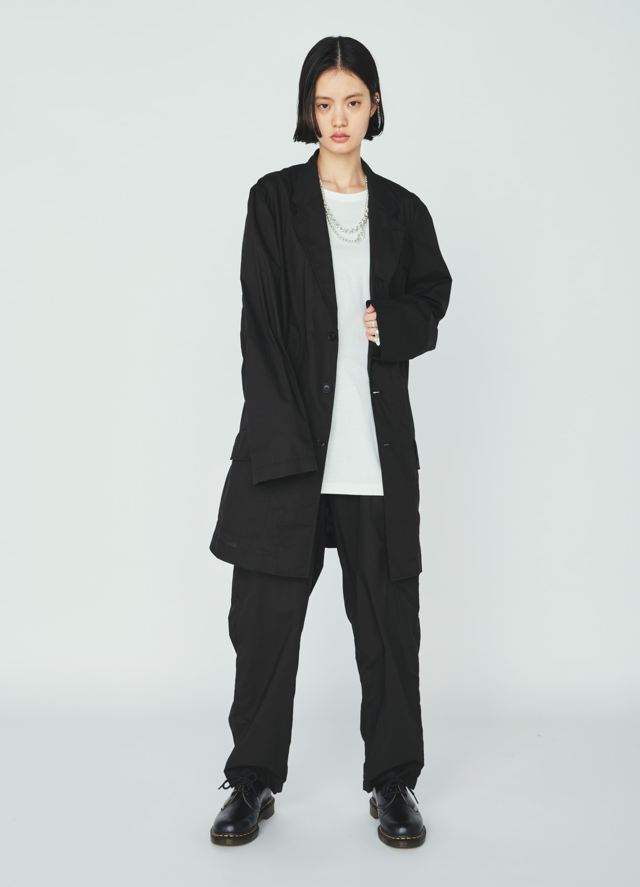 COTTON TYPEWRITER SIDE-POCKET TAPERED PANTS