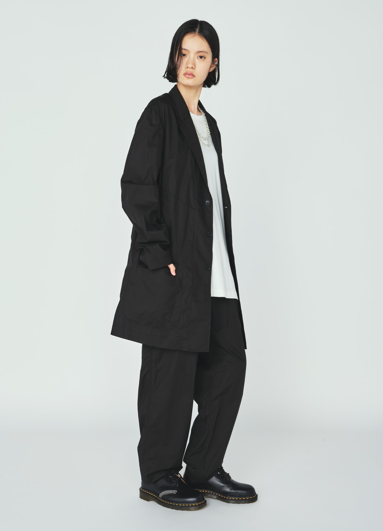 COTTON TYPEWRITER SIDE-POCKET TAPERED PANTS