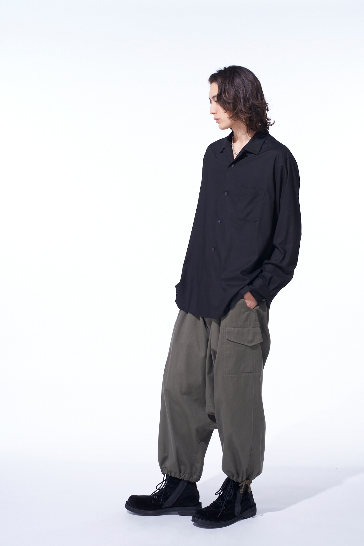 RAYON TWILL OPEN COLLAR SHIRT