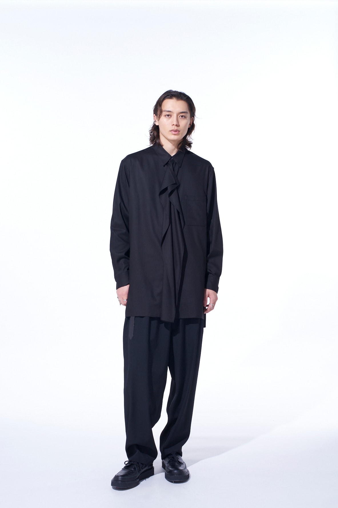 RAYON TWILL DRAPED FRONT SHIRT