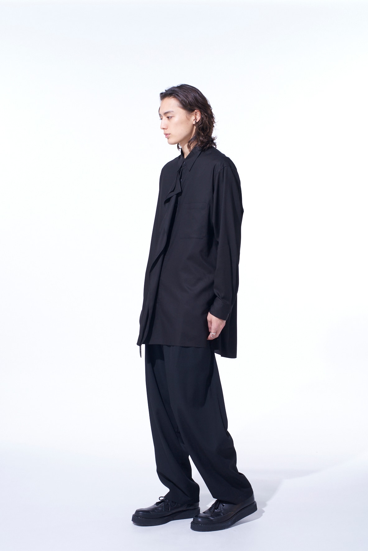 RAYON TWILL DRAPED FRONT SHIRT