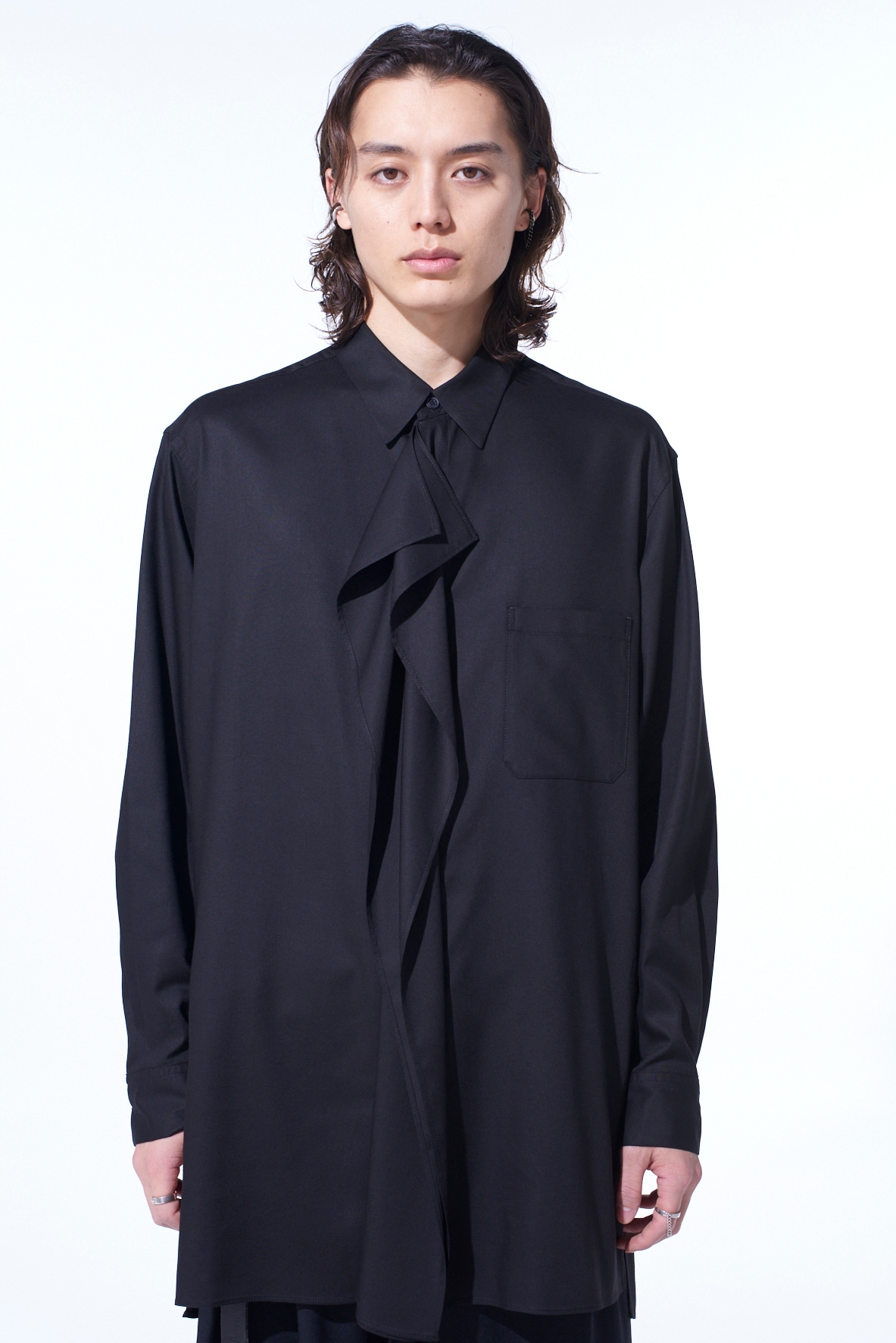 RAYON TWILL DRAPED FRONT SHIRT
