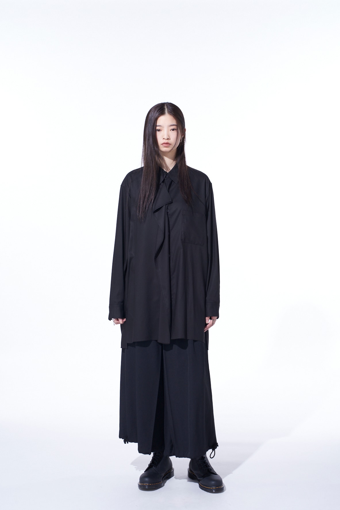 RAYON TWILL DRAPED FRONT SHIRT