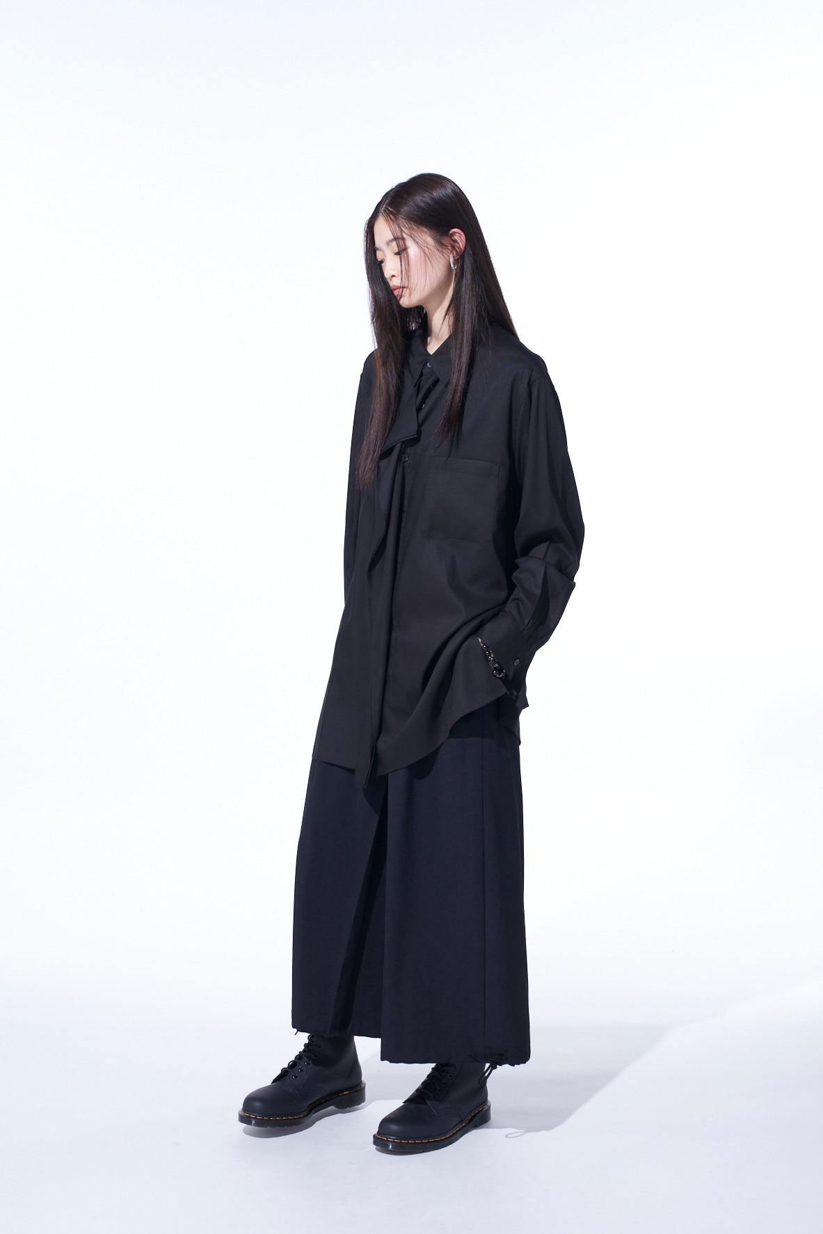 RAYON TWILL DRAPED FRONT SHIRT