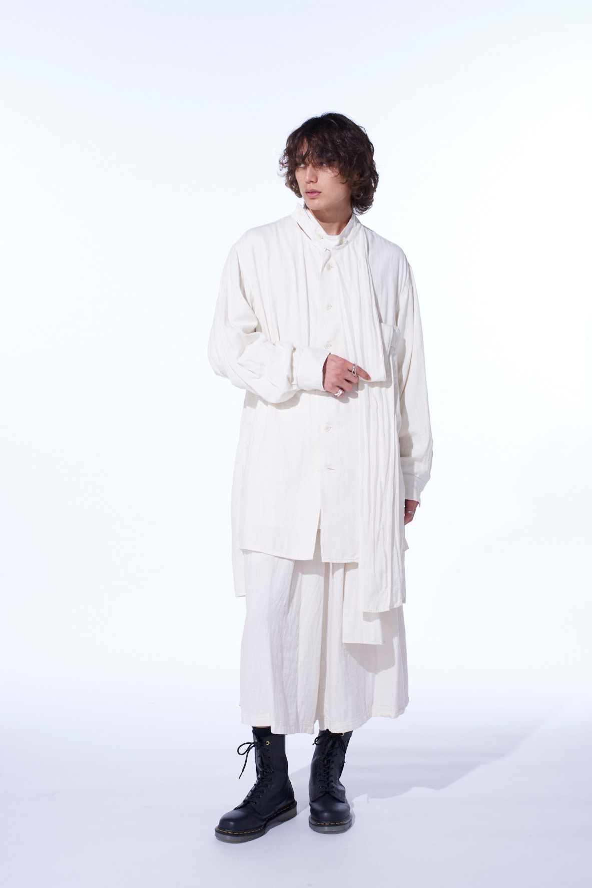 Double Gauze Band Collar Stole Shirt