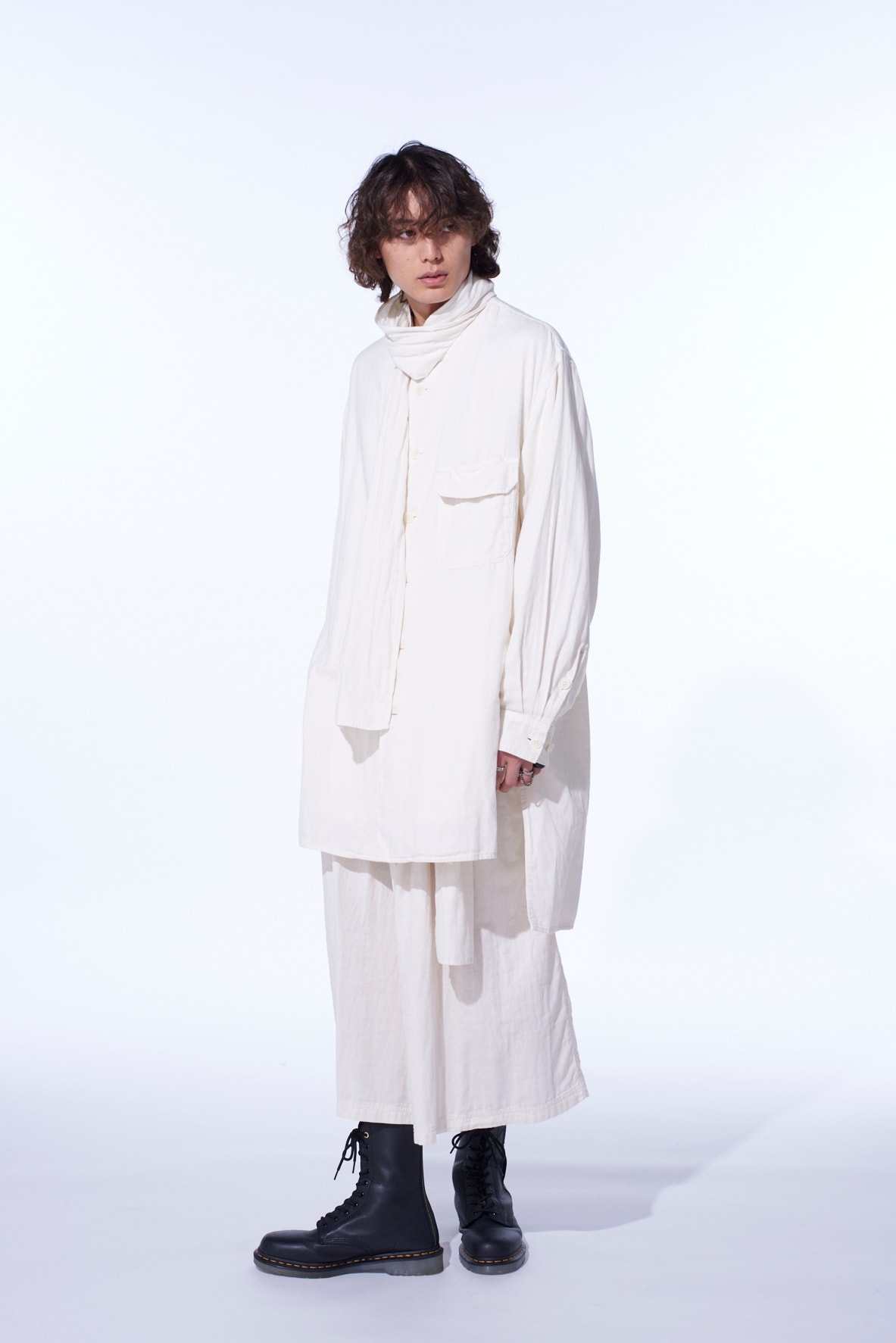 Double Gauze Band Collar Stole Shirt