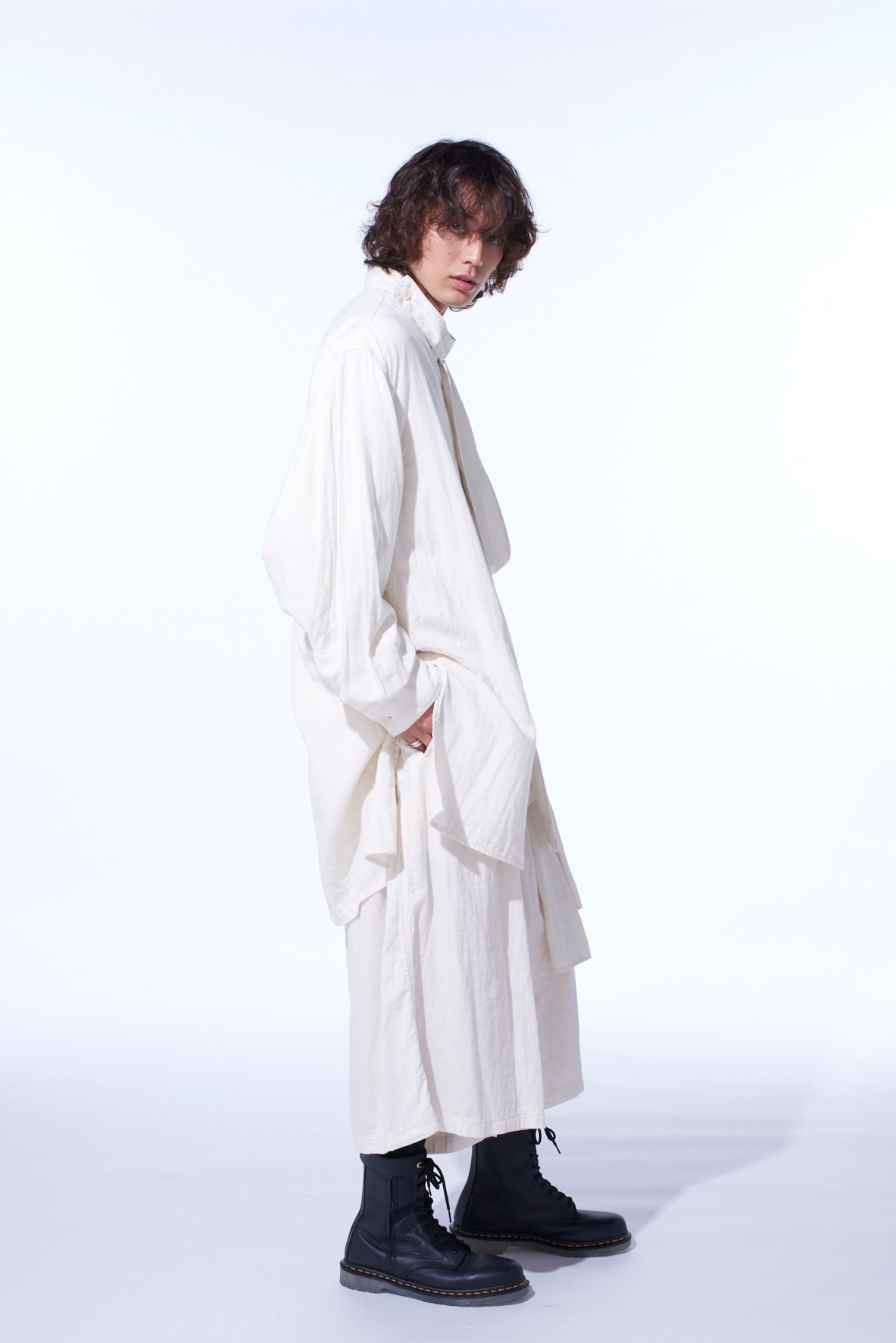 Double Gauze Band Collar Stole Shirt