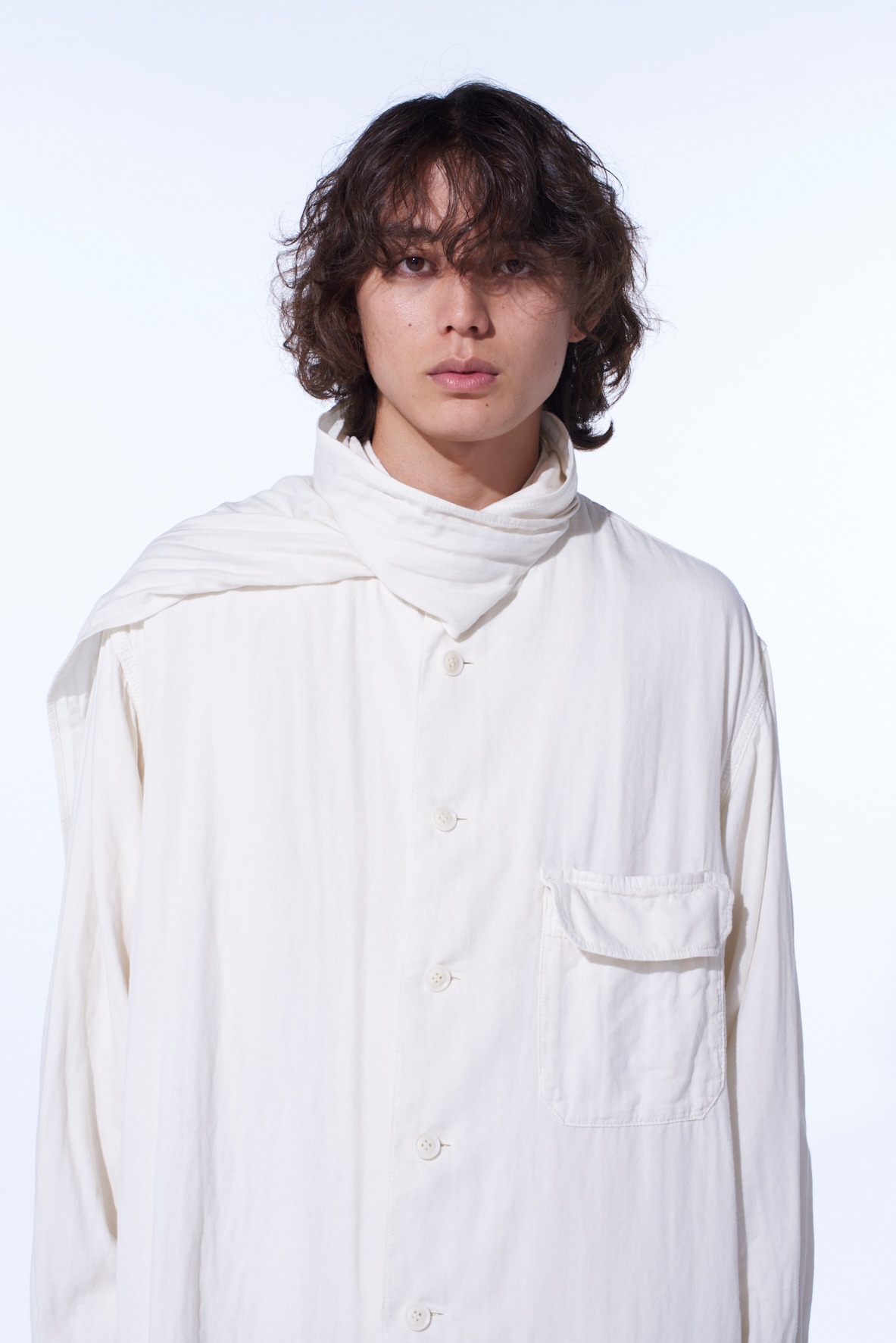Double Gauze Band Collar Stole Shirt