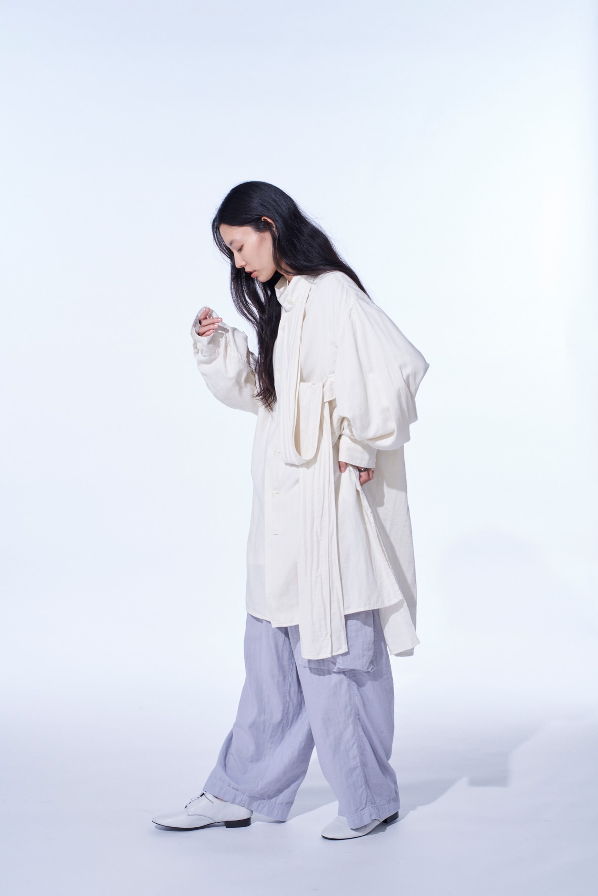 Double Gauze Band Collar Stole Shirt