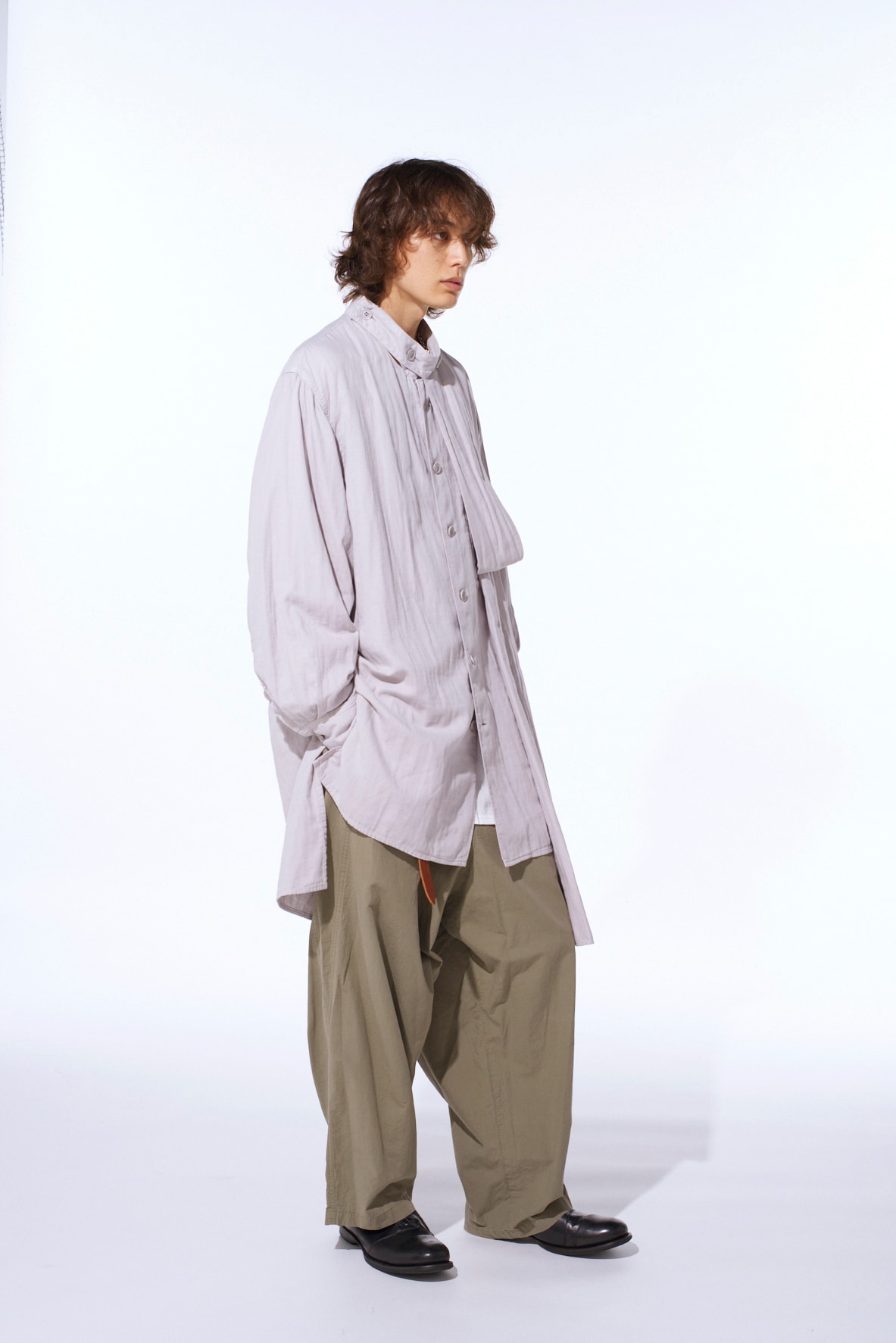 Double Gauze Band Collar Stole Shirt