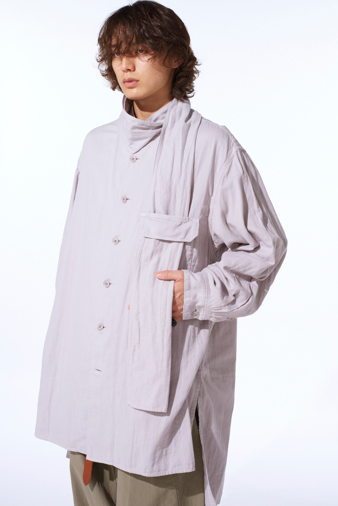 Double Gauze Band Collar Stole Shirt