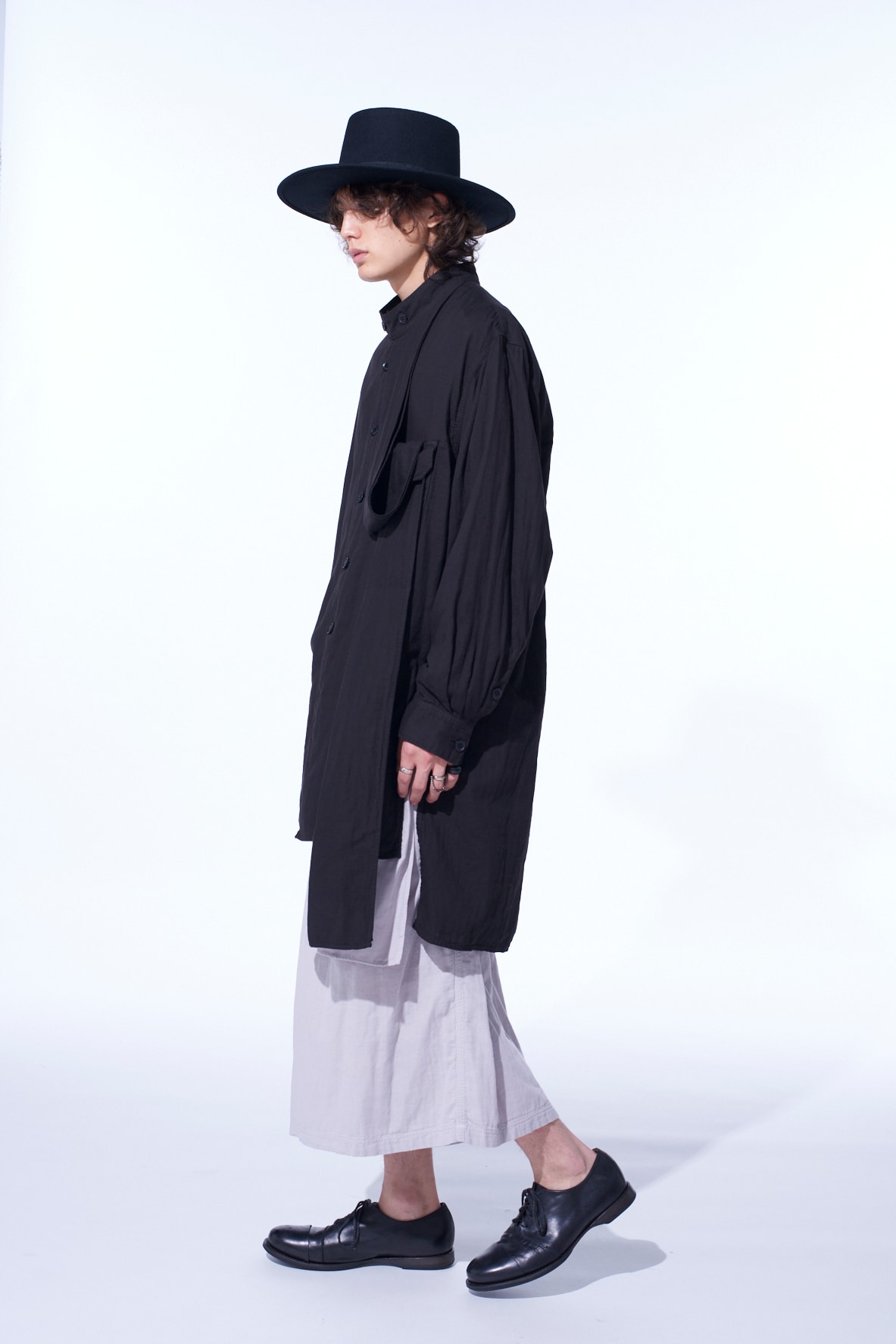 Double Gauze Band Collar Stole Shirt