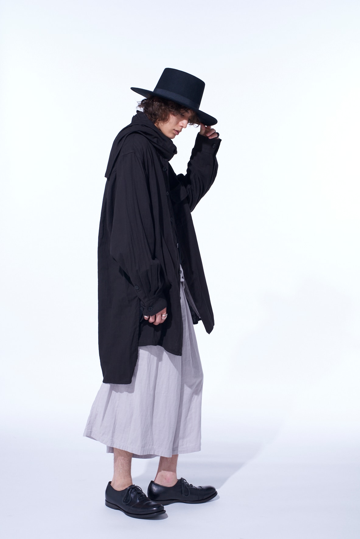 Double Gauze Band Collar Stole Shirt