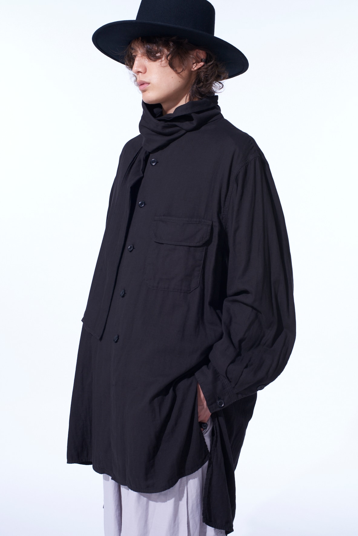 Double Gauze Band Collar Stole Shirt