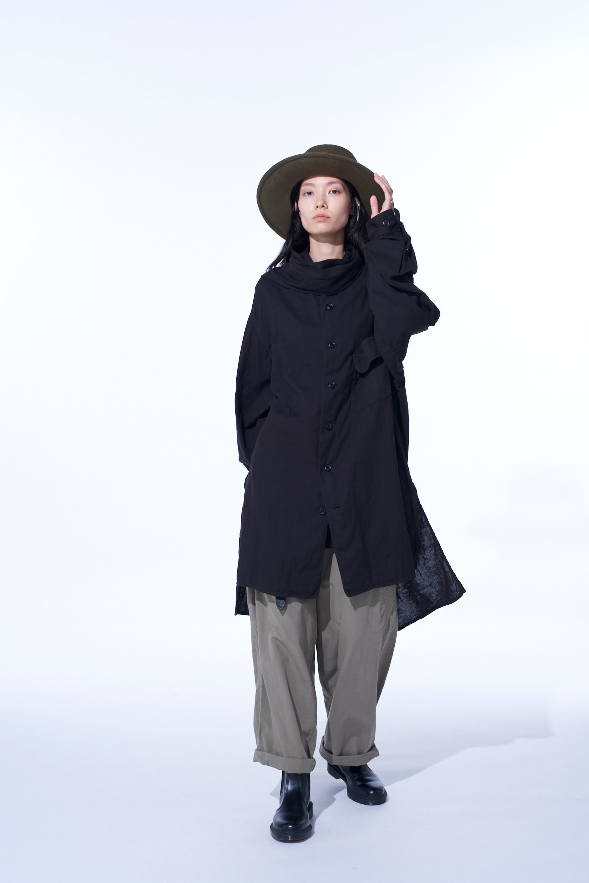 Double Gauze Band Collar Stole Shirt