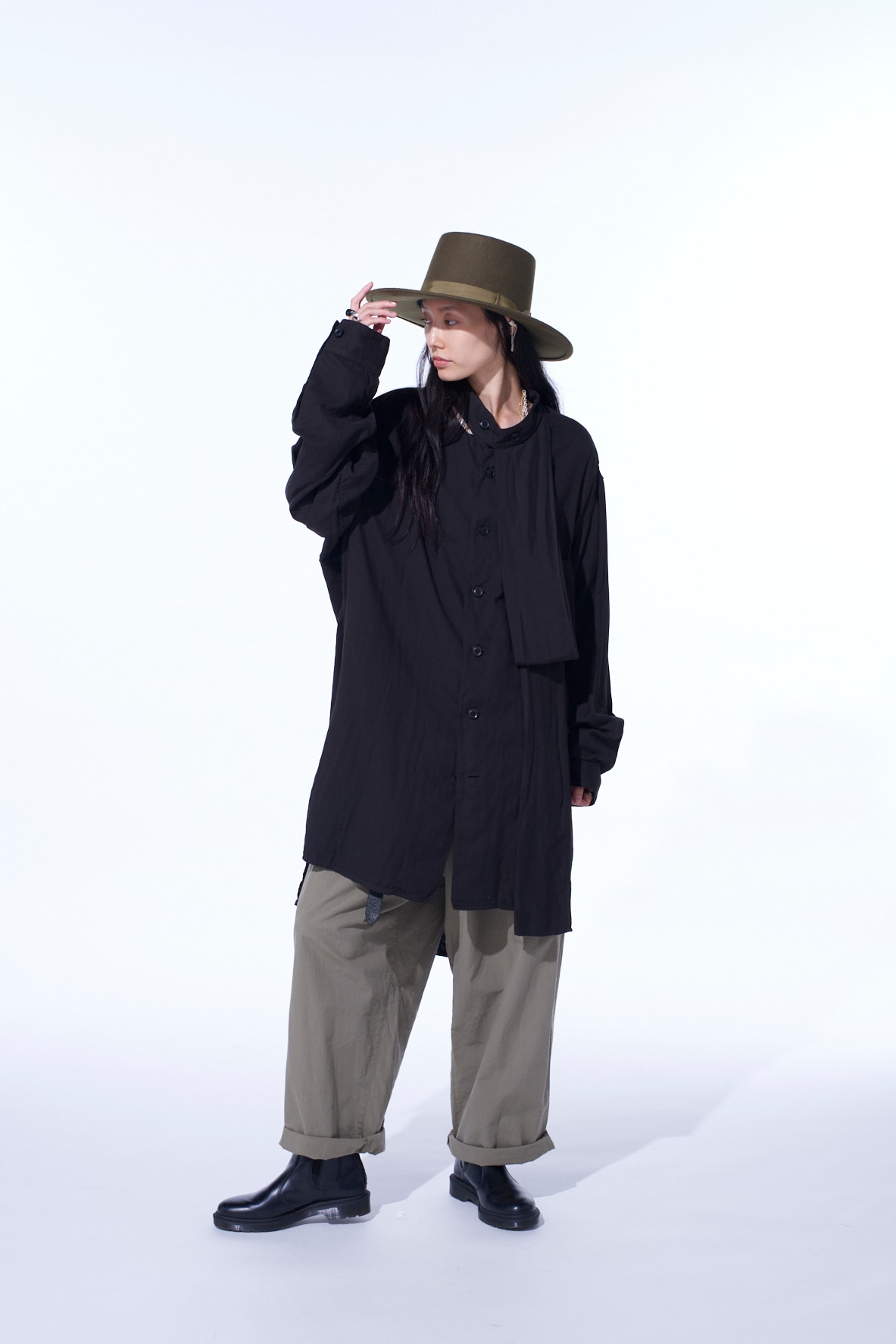 Double Gauze Band Collar Stole Shirt