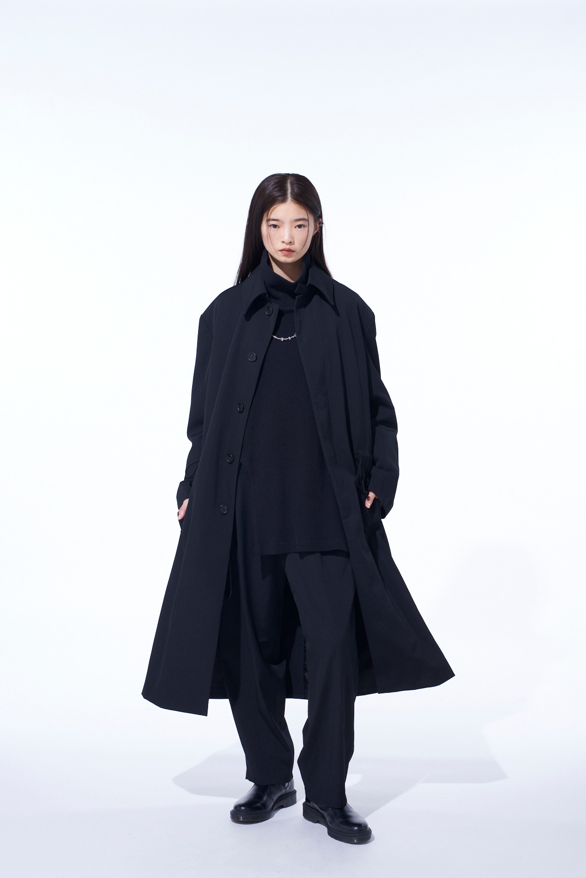 WASHER WOOL GABARDINE STAND COLLAR COAT