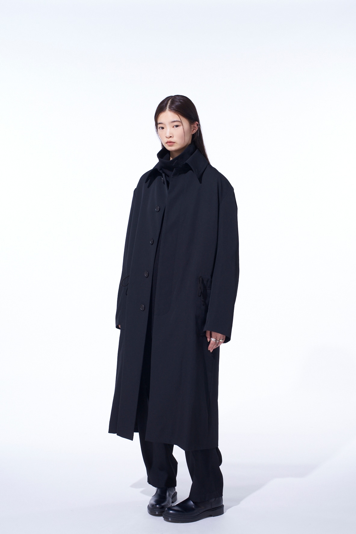 WASHER WOOL GABARDINE STAND COLLAR COAT