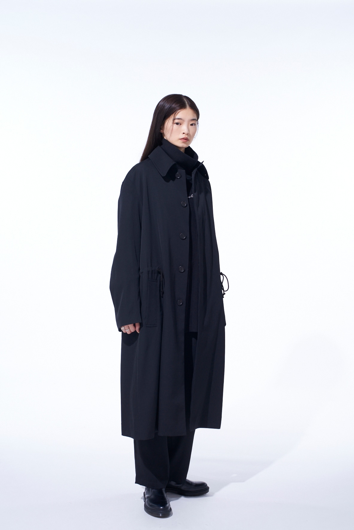 WASHER WOOL GABARDINE STAND COLLAR COAT