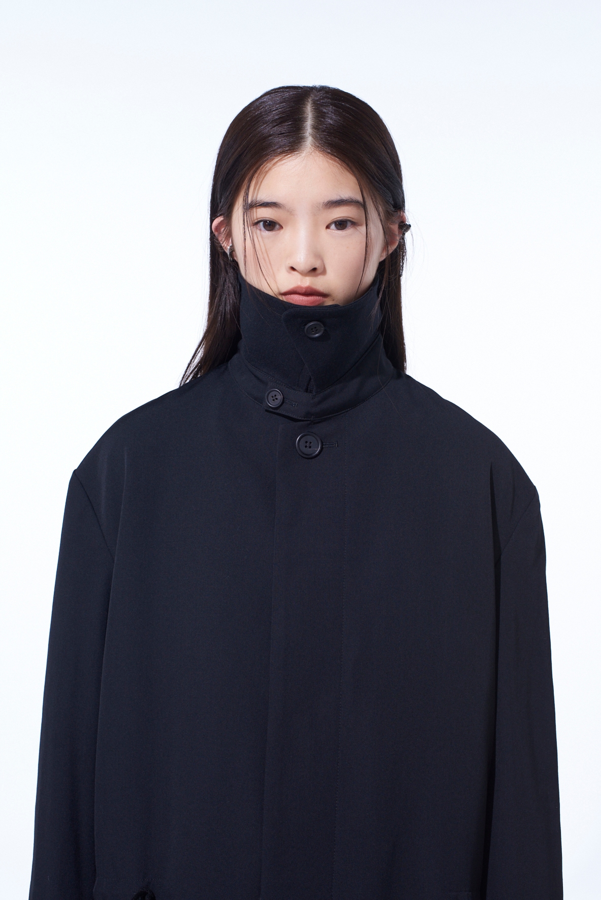 WASHER WOOL GABARDINE STAND COLLAR COAT