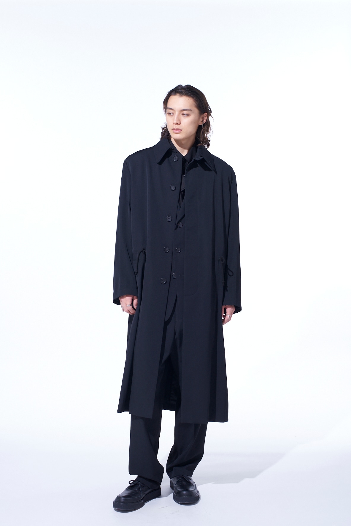 WASHER WOOL GABARDINE STAND COLLAR COAT