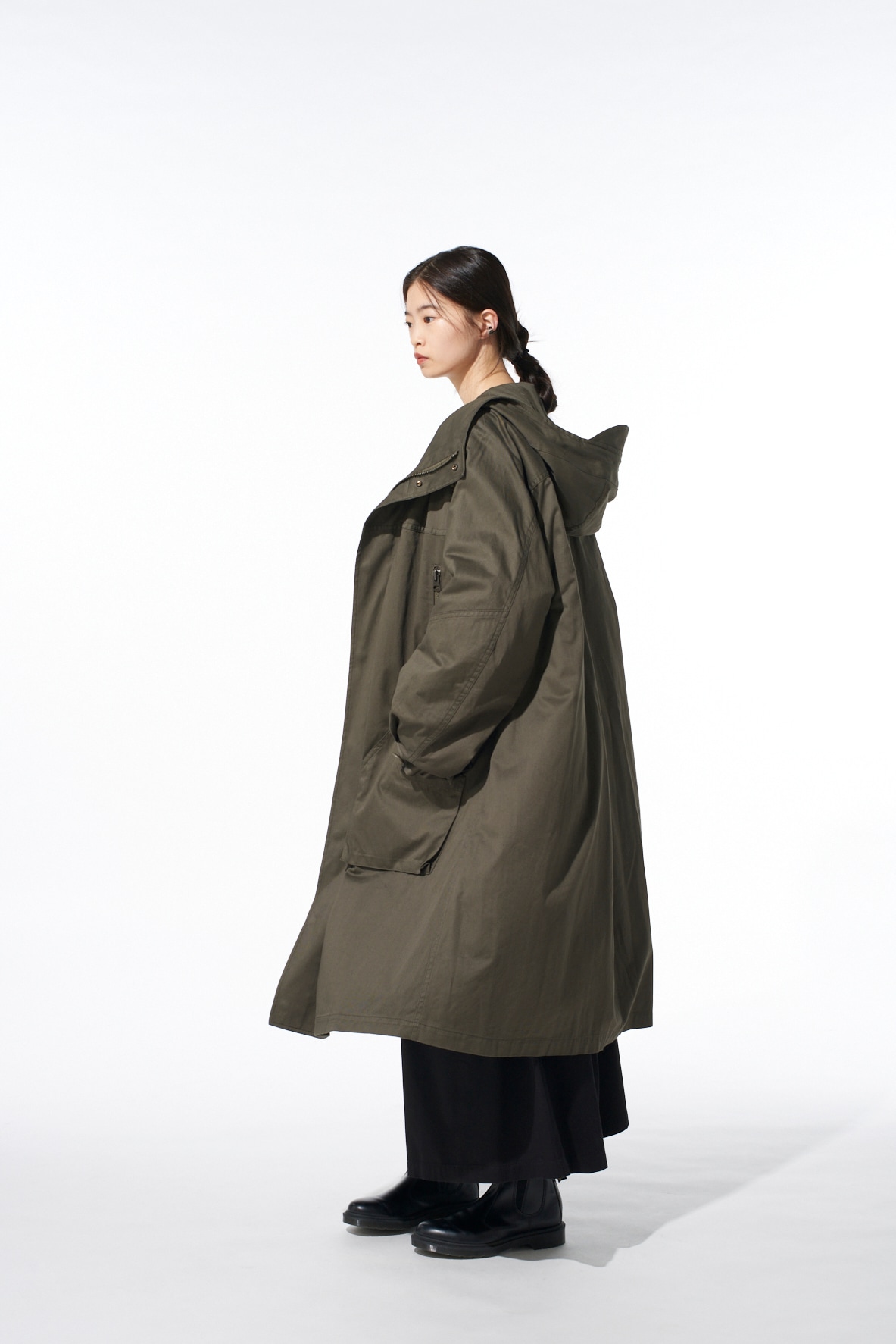 COTTON TWILL HOODED COAT WITH PADDED LINER