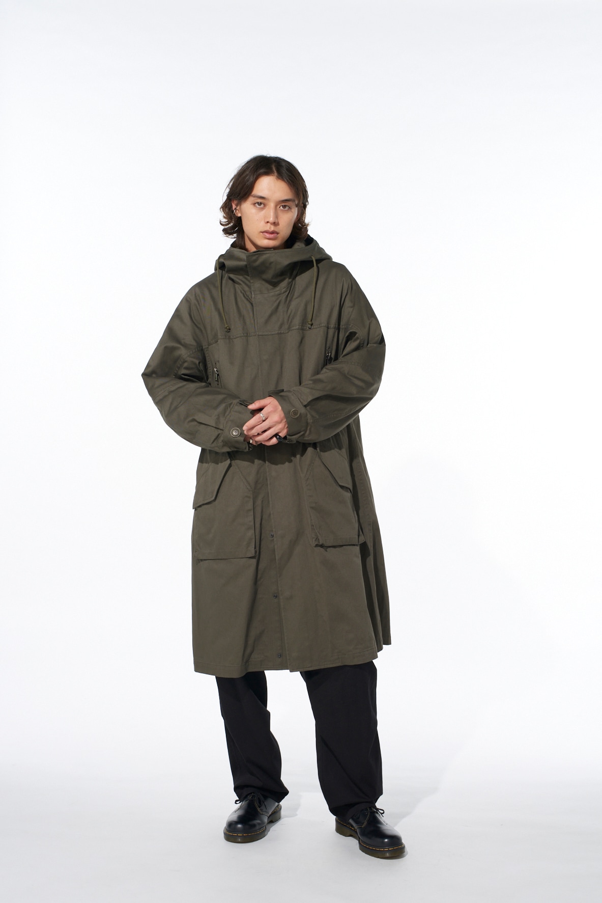 COTTON TWILL HOODED COAT WITH PADDED LINER
