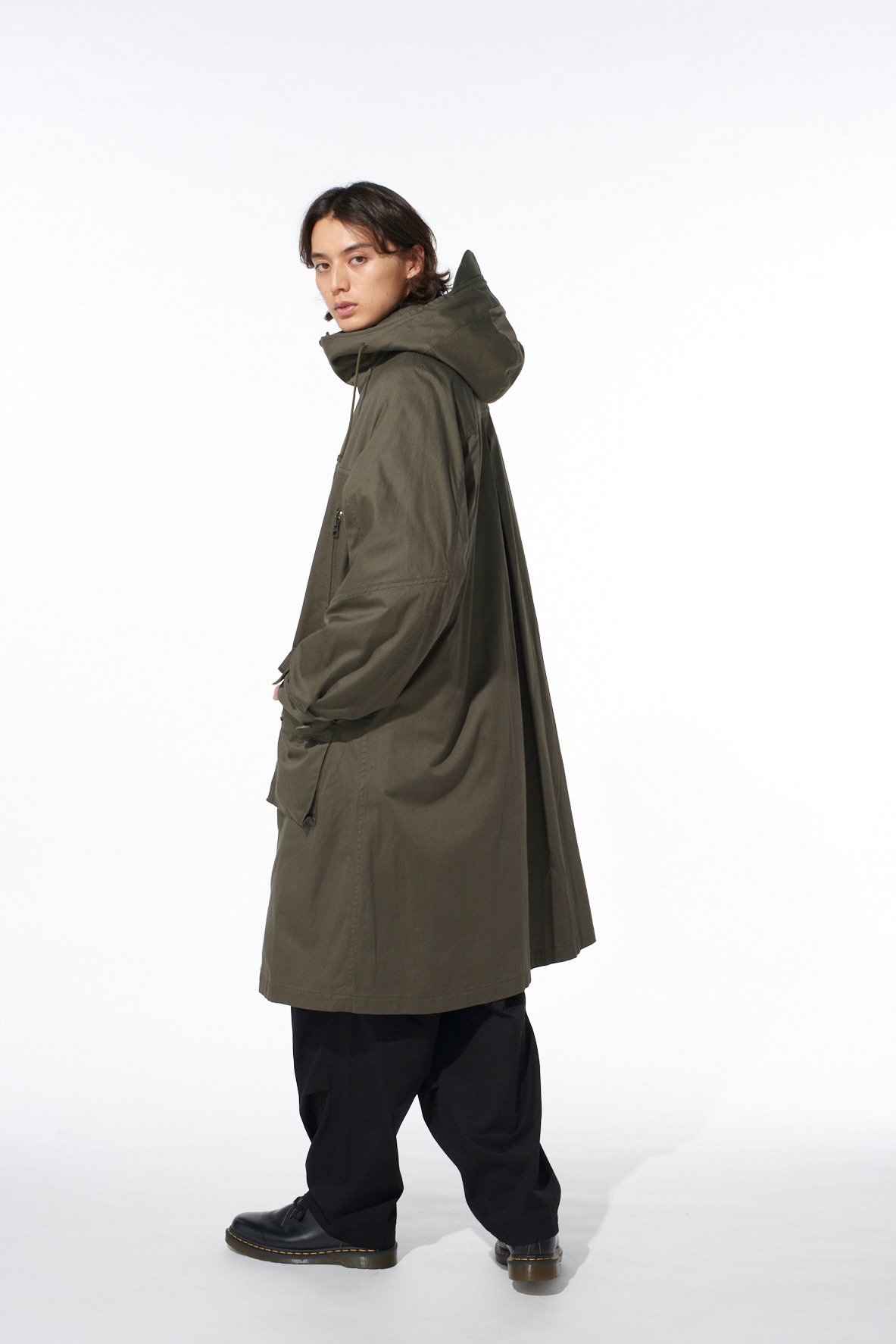 COTTON TWILL HOODED COAT WITH PADDED LINER
